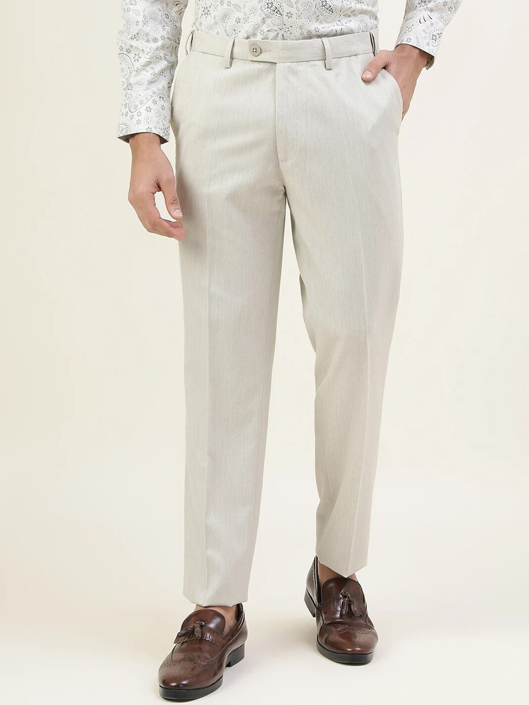 

Marks & Spencer Men Beige Solid Trousers