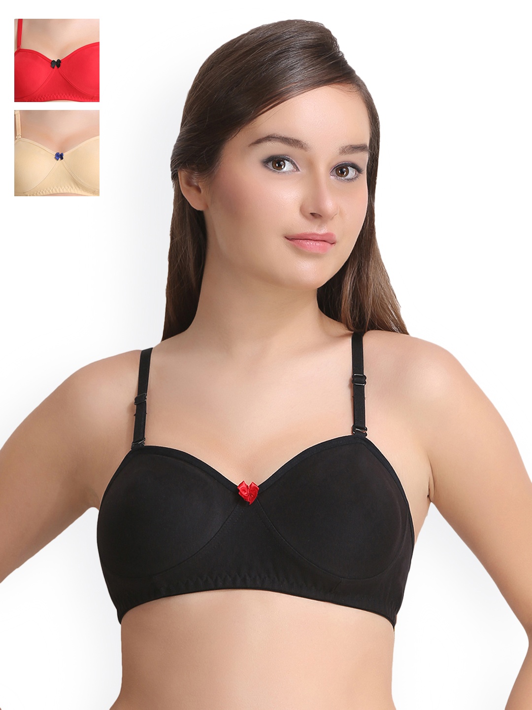 

Leading Lady Pack of 3 Full-Coverage Bras LLDEMI-3-RD-BLK-SKN, Beige