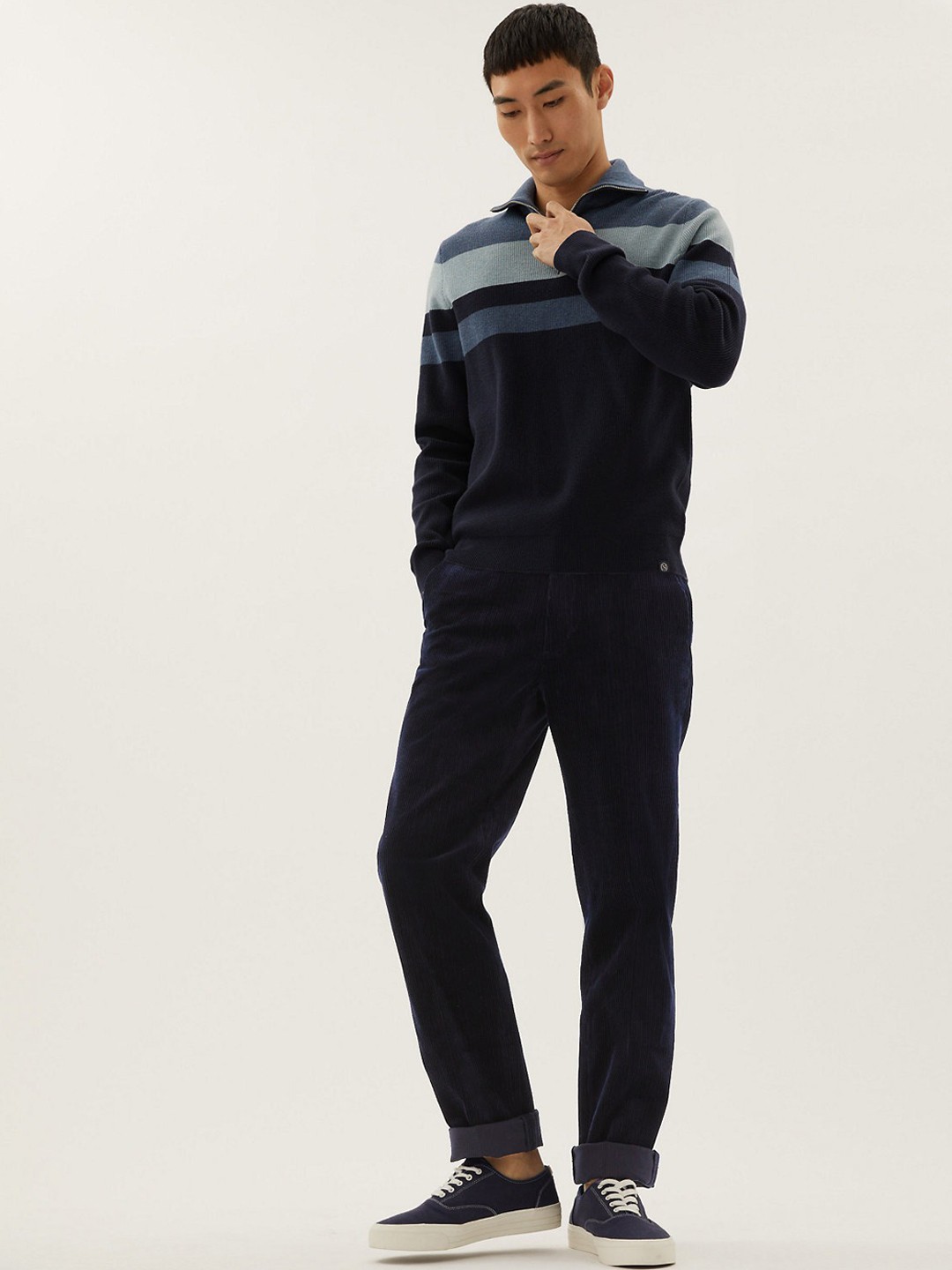 

Marks & Spencer Men Solid Navy Blue Trousers