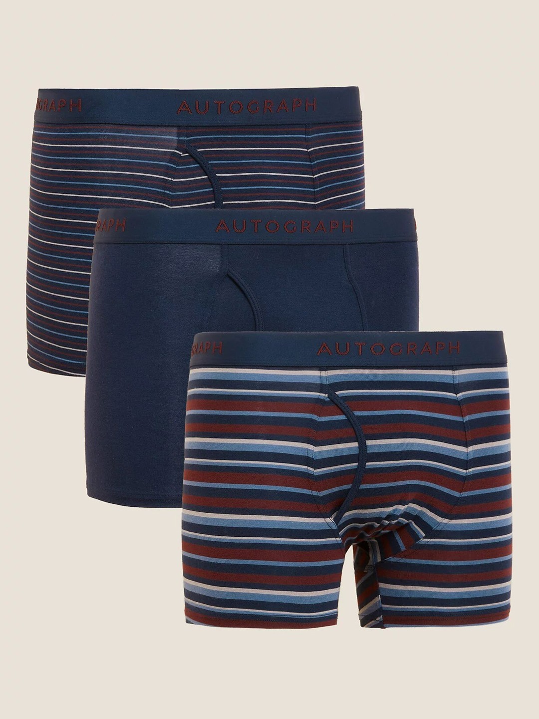 

Marks & Spencer Men Pack Of 3 Navy Blue & Red Printed Trunks