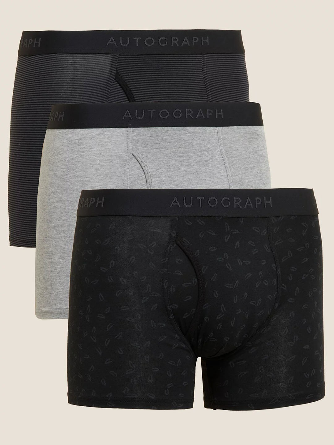 

Marks & Spencer Men Pack Of 3 Grey & Navy Blue Printed Trunk