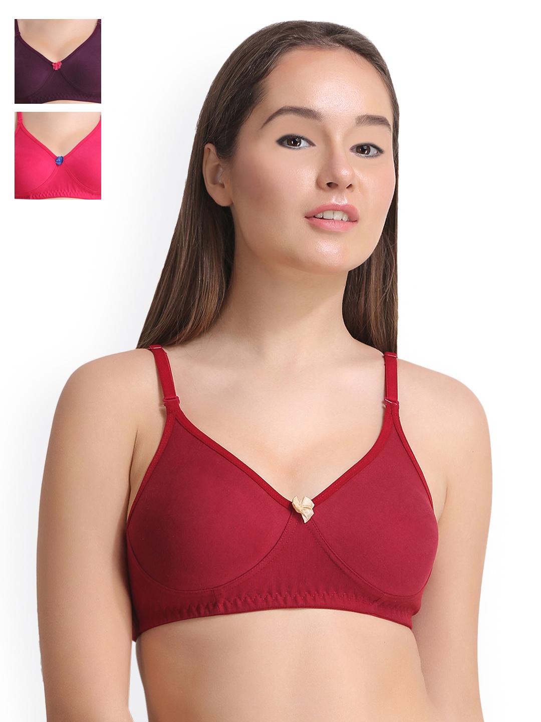 

Leading Lady Pack of 3 Full-Coverage Bras LLDINKY-3-RN-PP-MR, Maroon