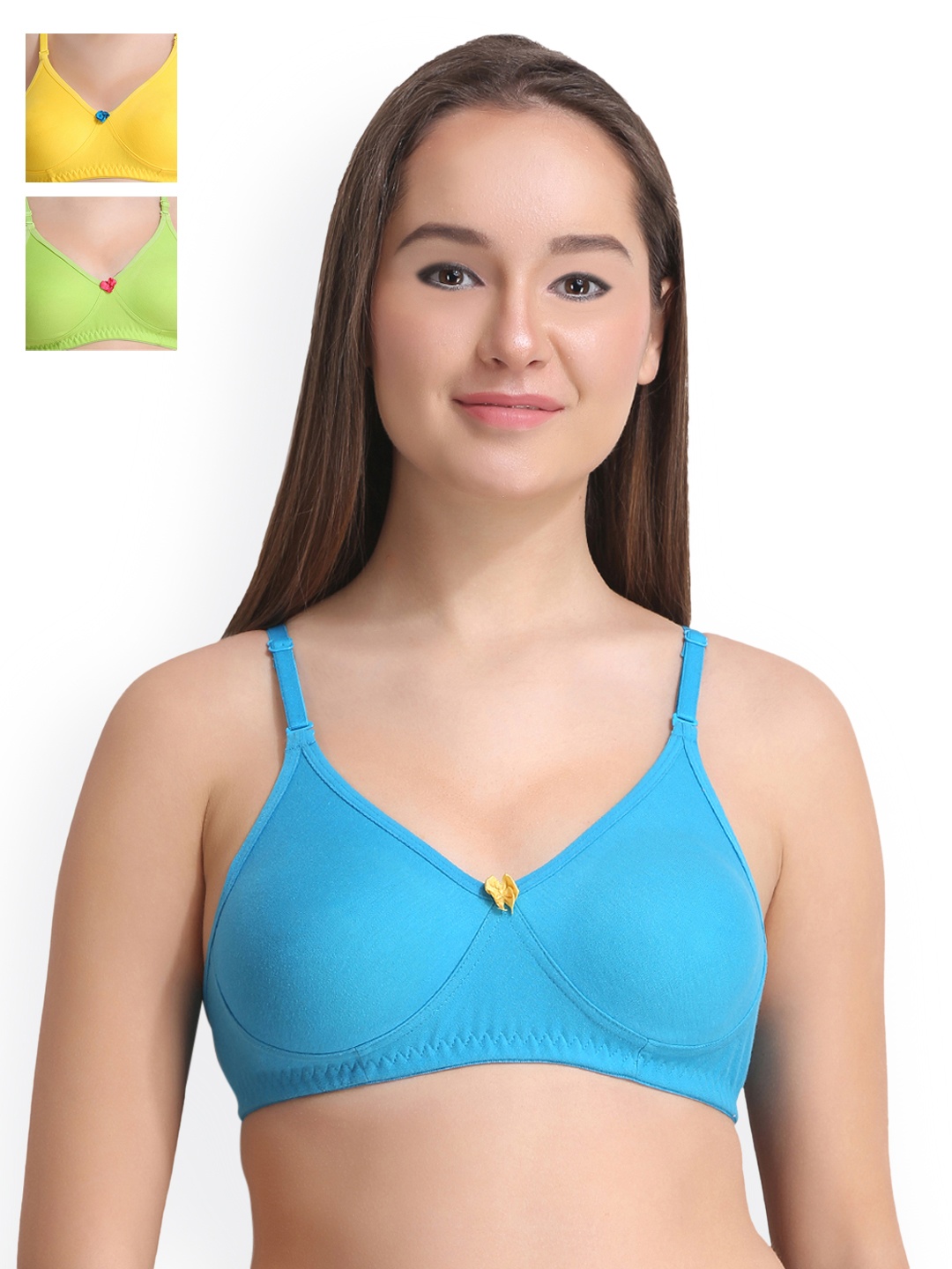 

Leading Lady Pack of 3 Full-Coverage Bras LLDINKY-3-SKY-YL-PG, Blue
