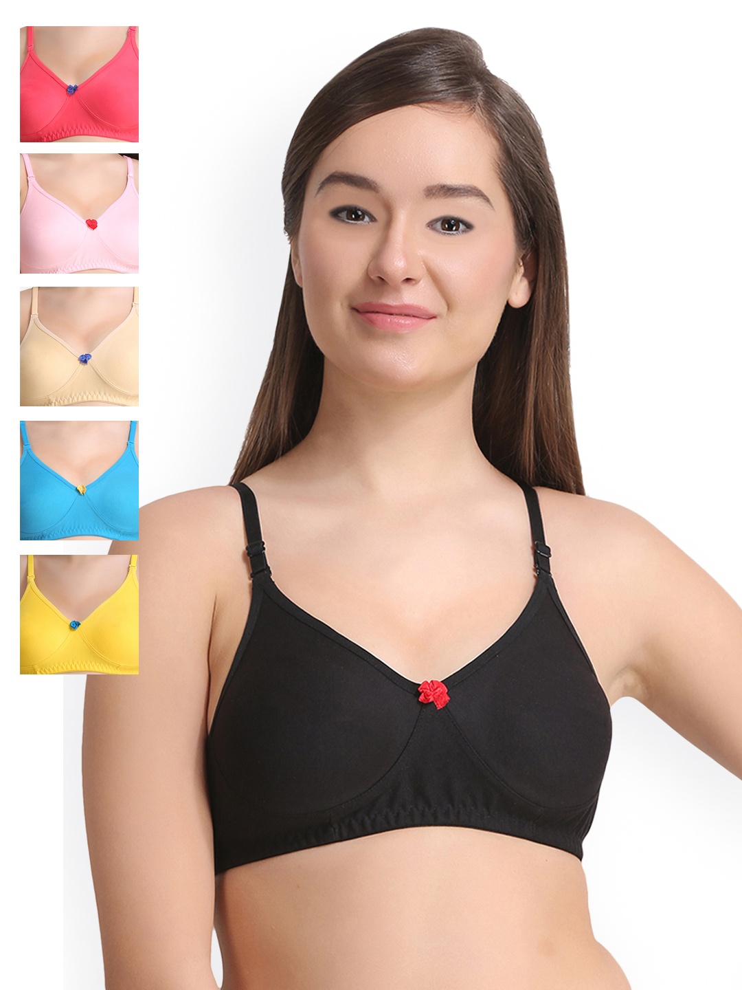 

Leading Lady Pack of 6 Full-Coverage Bras LLDINKY-6-BLK-PK-GJ-SKN-YL-SKY, Black