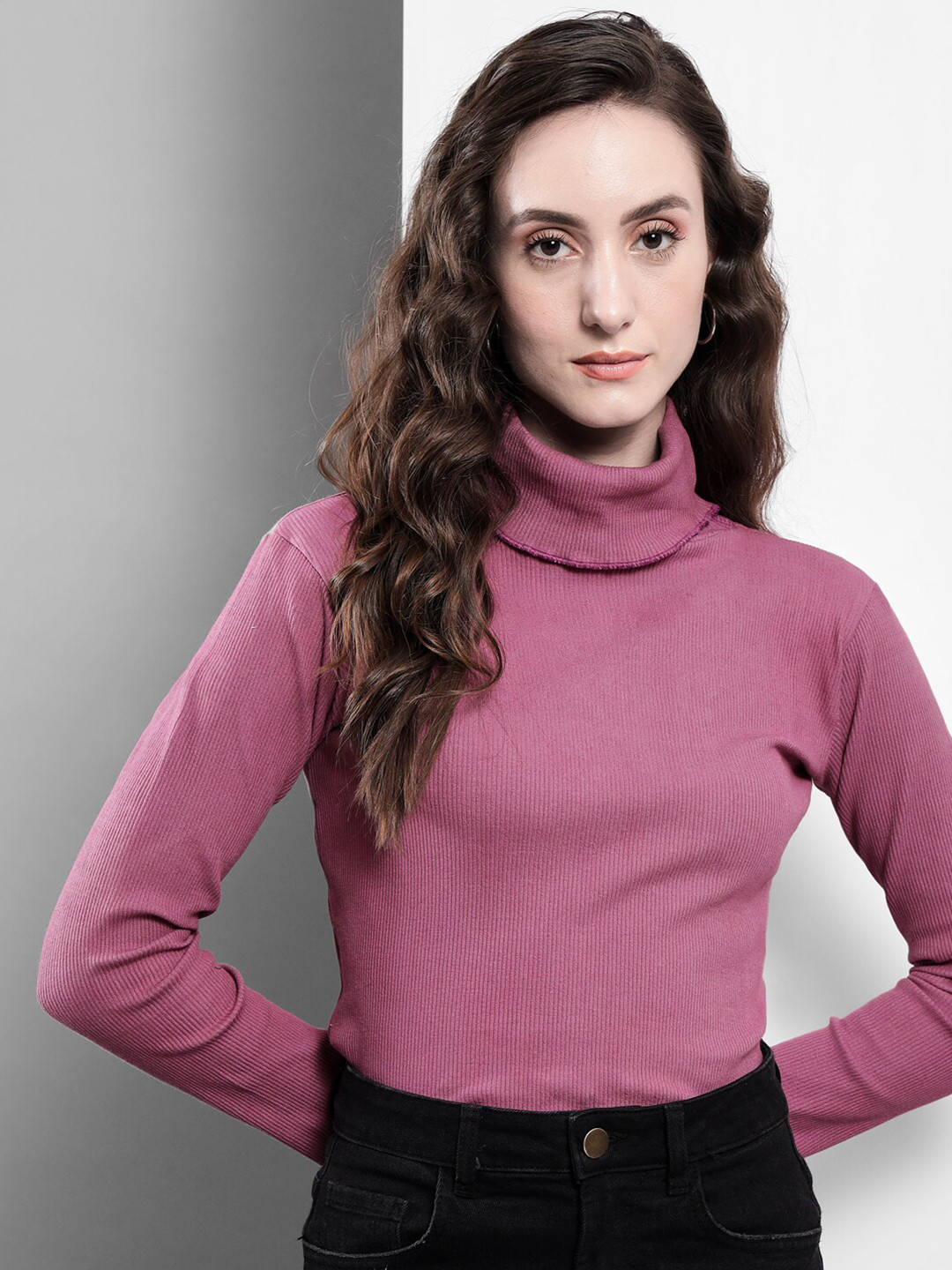 

Darzi Women Purple Solid Turtle Neck Cotton Pullover