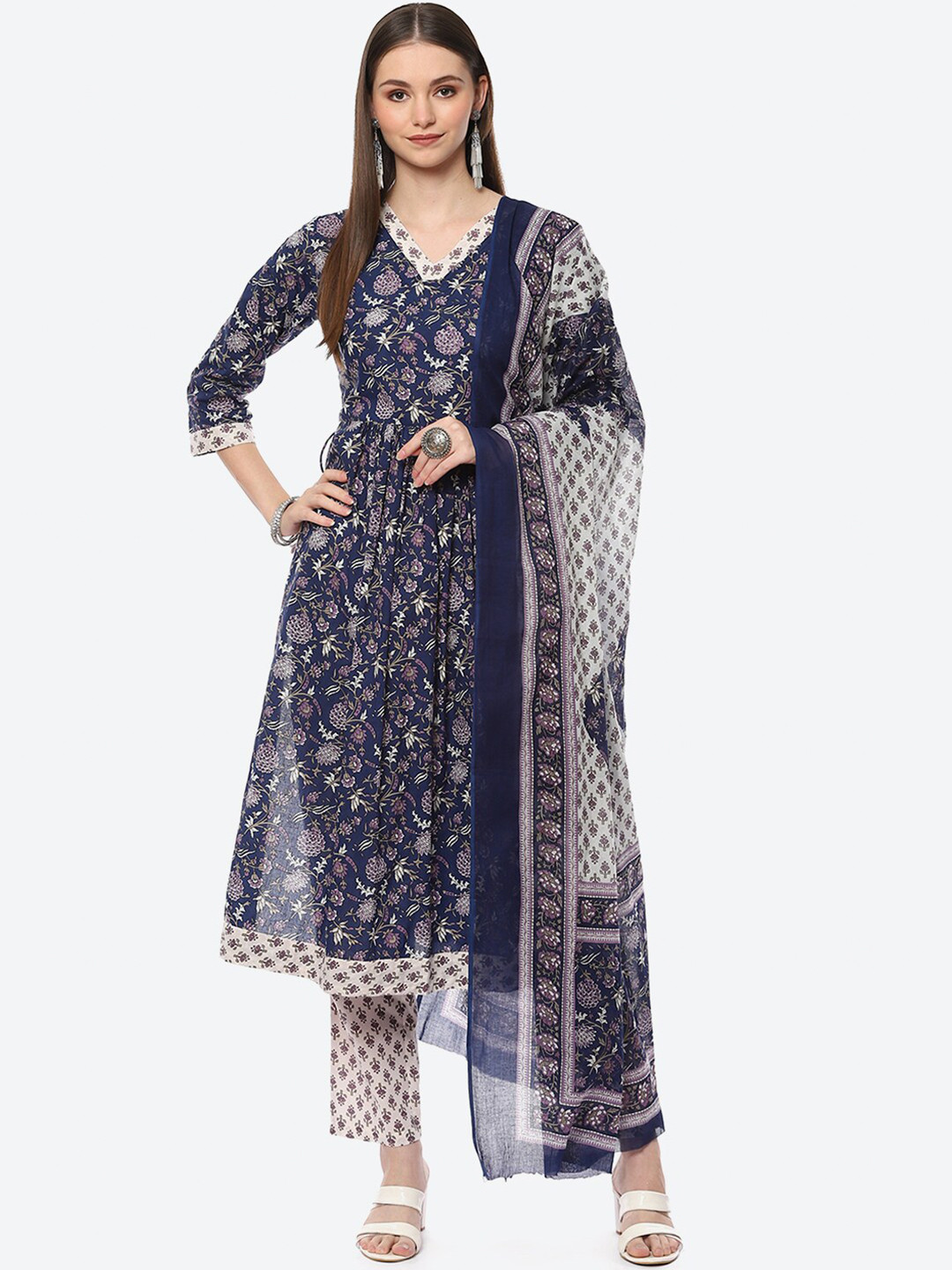 

Biba Printed Unstitched Dress Material, Blue
