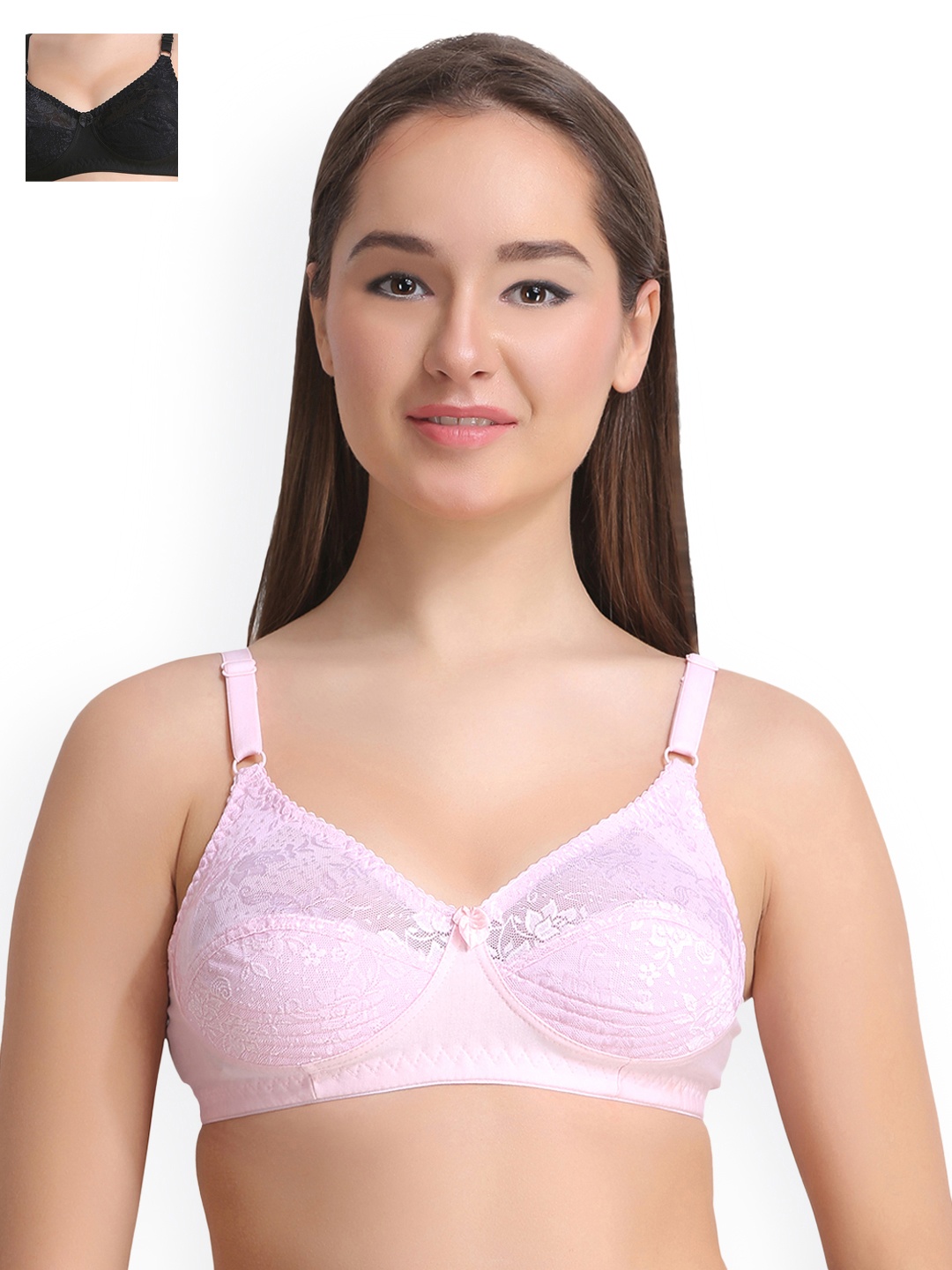 

Leading Lady Pack of 2 Lace Everyday Bras LLNANCY-2-PK-BLK, Pink