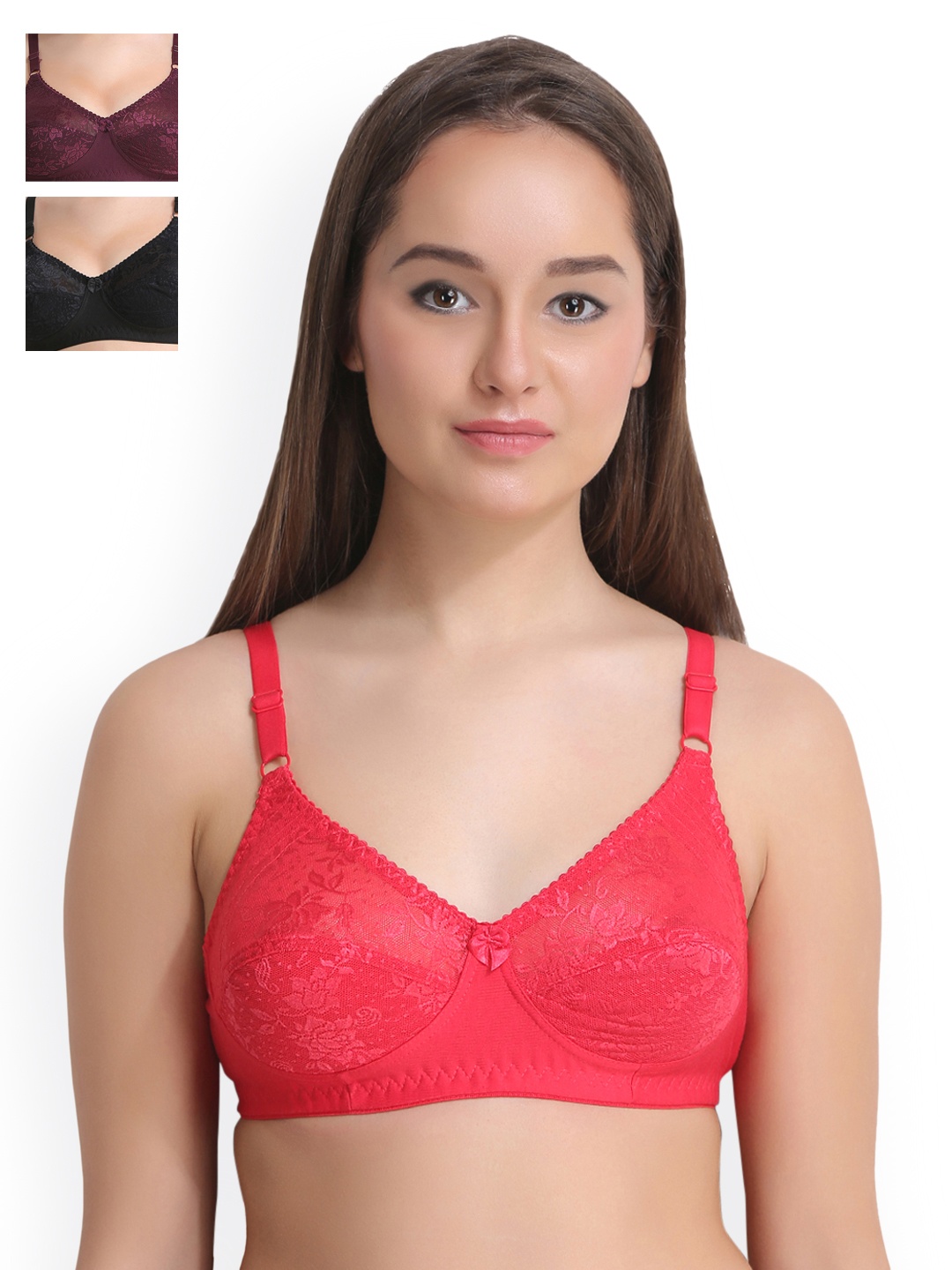 

Leading Lady Pack of 3 Lace Everyday Bras LLNANCY-3-PP-GJ-BLK, Magenta