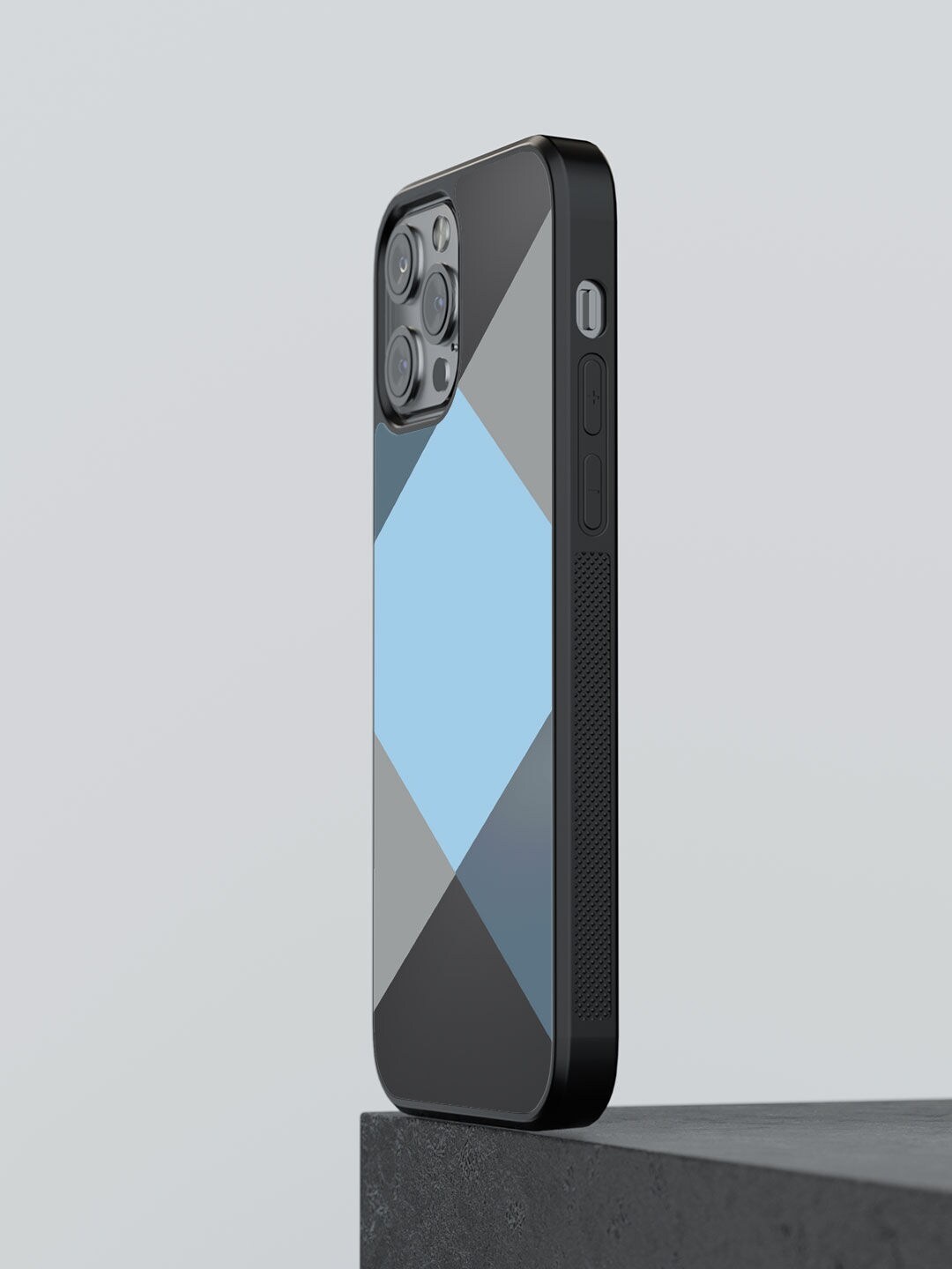 

macmerise Blue & Grey Printed Criss Cross iPhone 12 Pro Max Bumper Phone Back Case