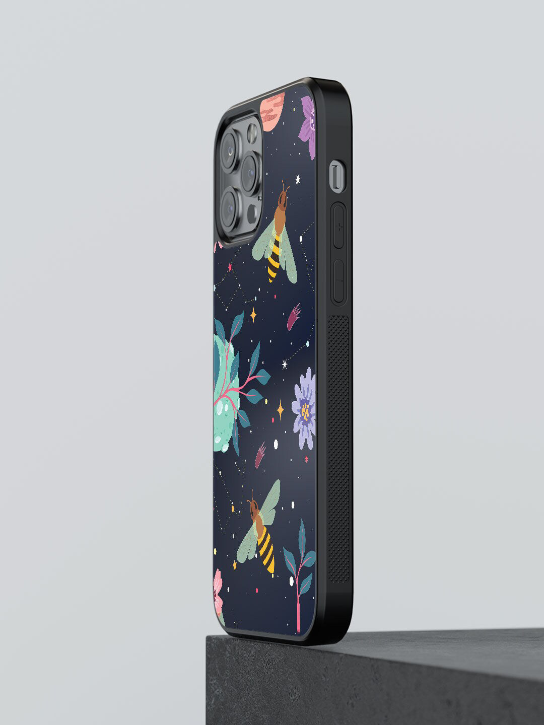 

macmerise Black Printed Space Bees iPhone 12 Pro Bumper Phone Back Case