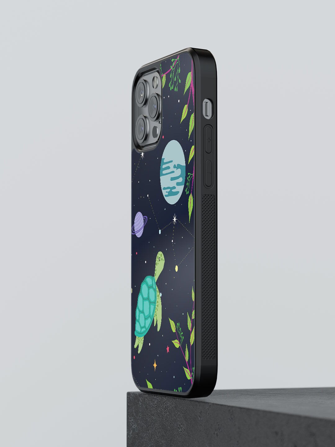 

macmerise Black Printed Space Turtle Design iPhone 12 Pro Bumper Phone Back Case