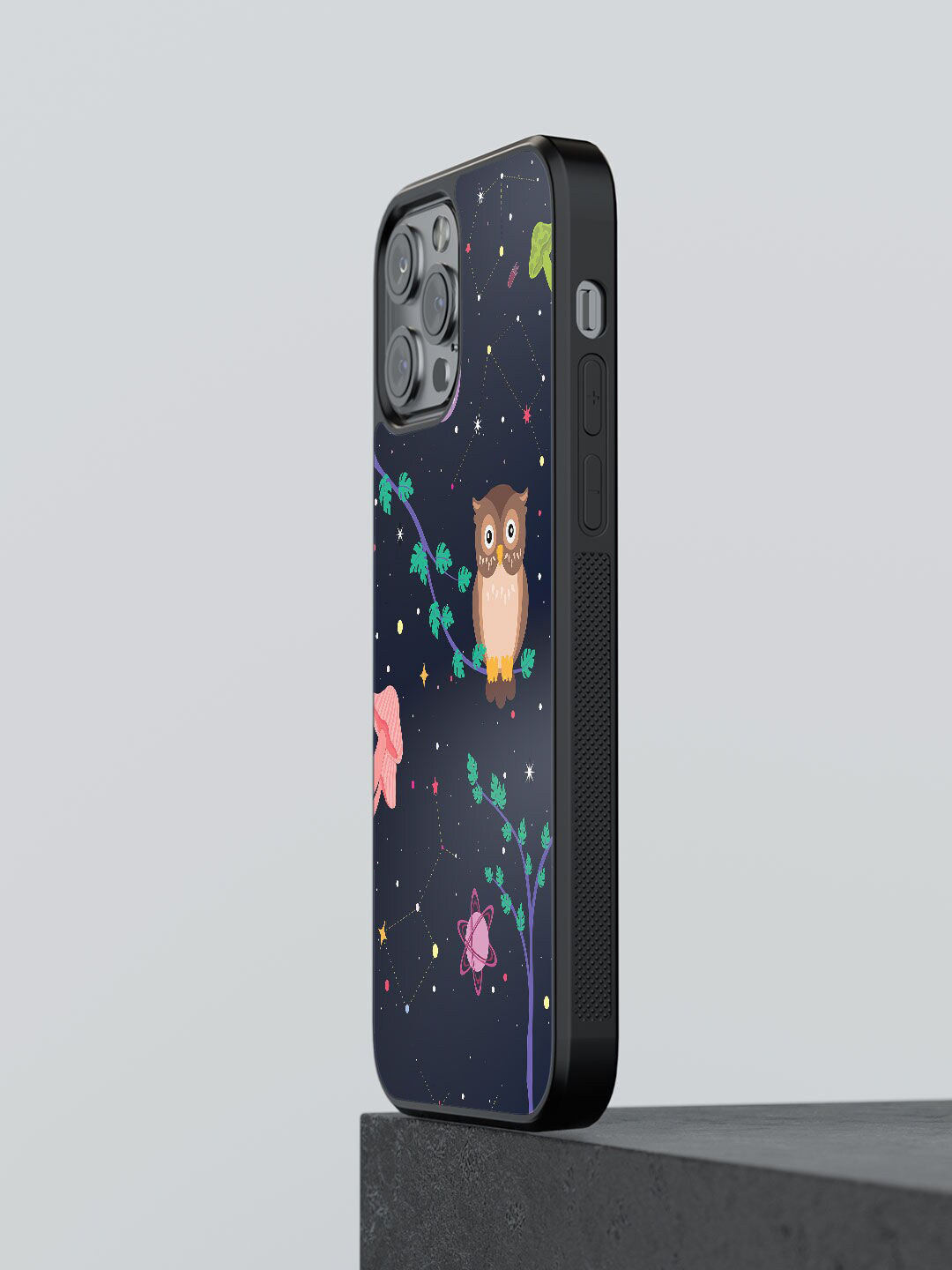 

macmerise Navy Blue Printed Space Owl Design iPhone 12 Pro Phone Back Case