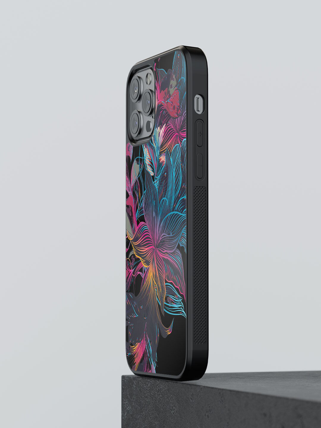 

macmerise Black Printed Neon Flowers Design iPhone 12 Pro Max Phone Back Case