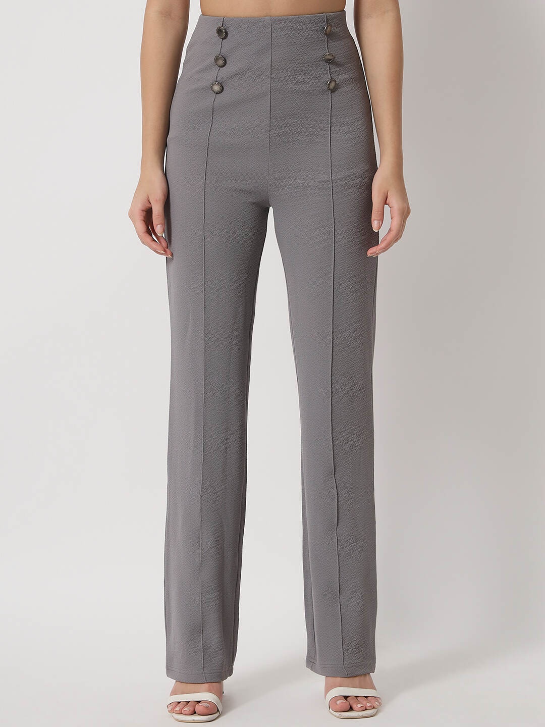 

Orchid Blues Women Grey High-Rise Pure Cotton Trousers