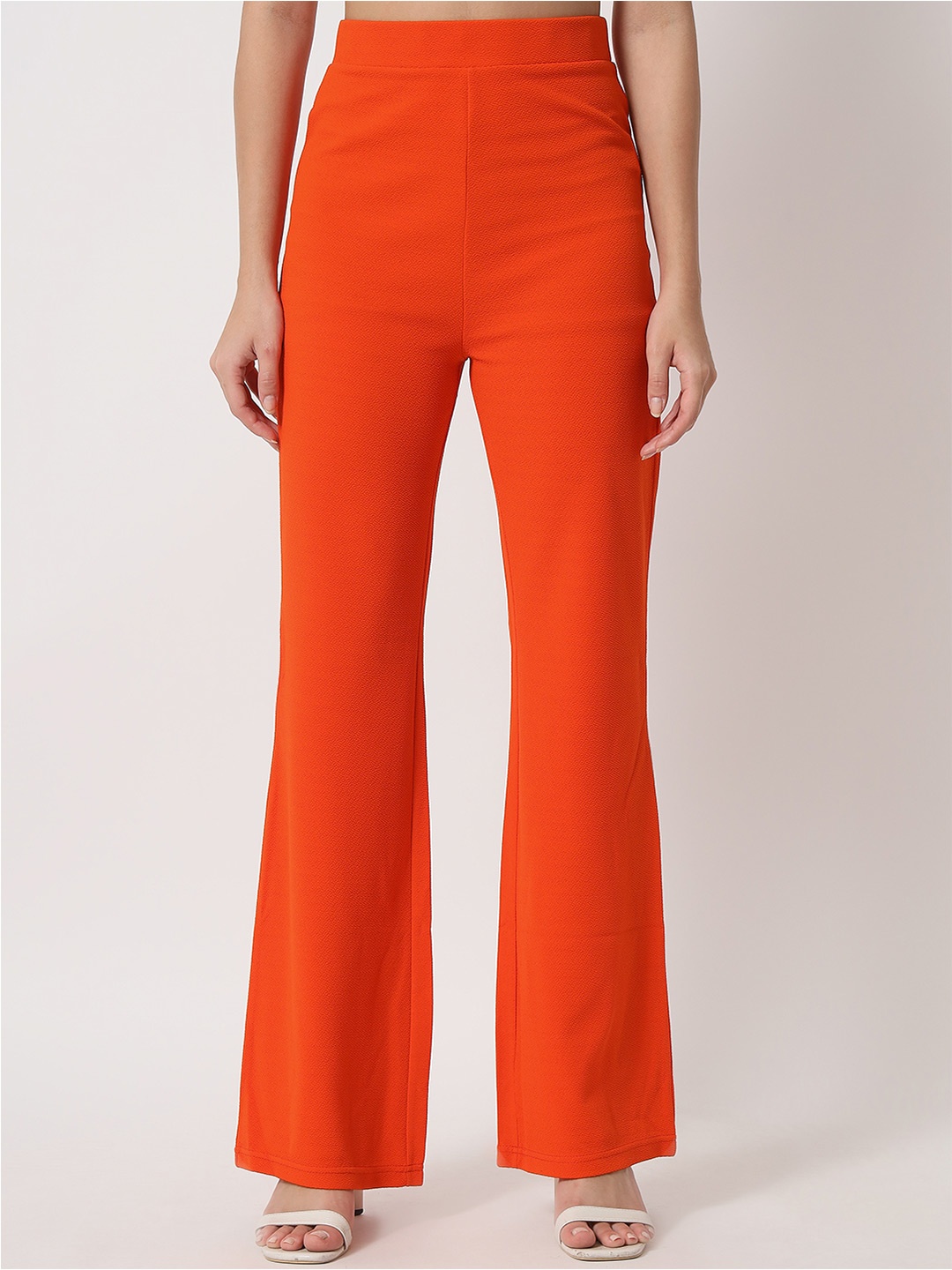 

Orchid Blues Women Orange Flared High-Rise Pure Cotton Trousers