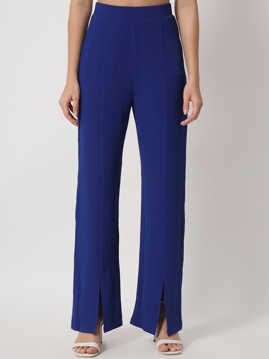 

Orchid Blues Women Blue Solid High-Rise Pure Cotton Trousers