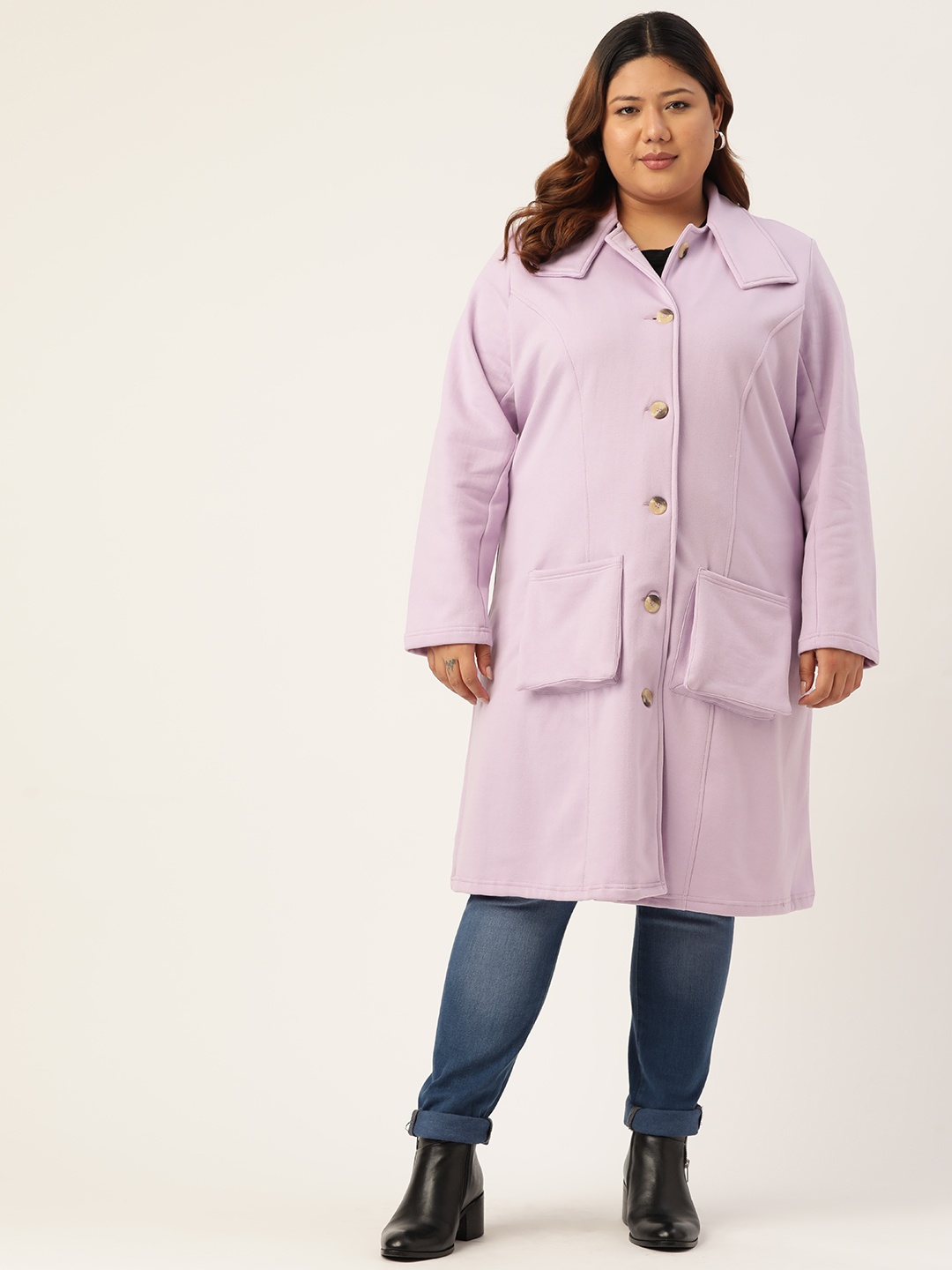 

theRebelinme Plus Size Women Lilac Solid Longline Overcoat, Lavender