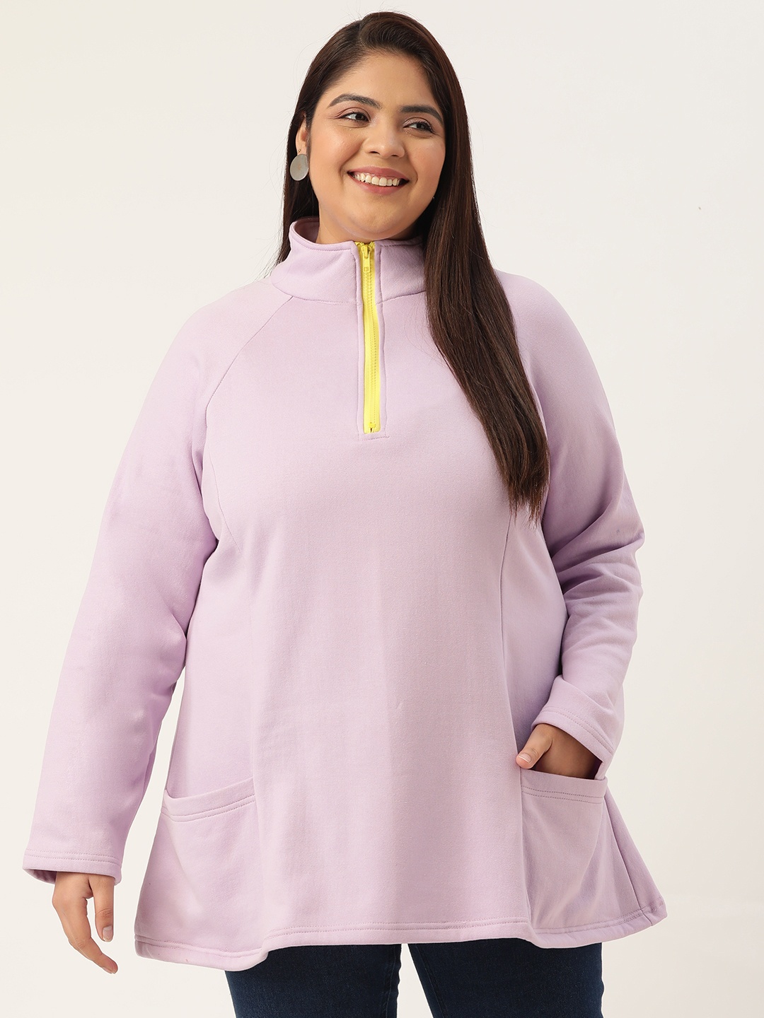 

theRebelinme Plus Size Women Lavender Fleece Mock Collar Sweatshirt