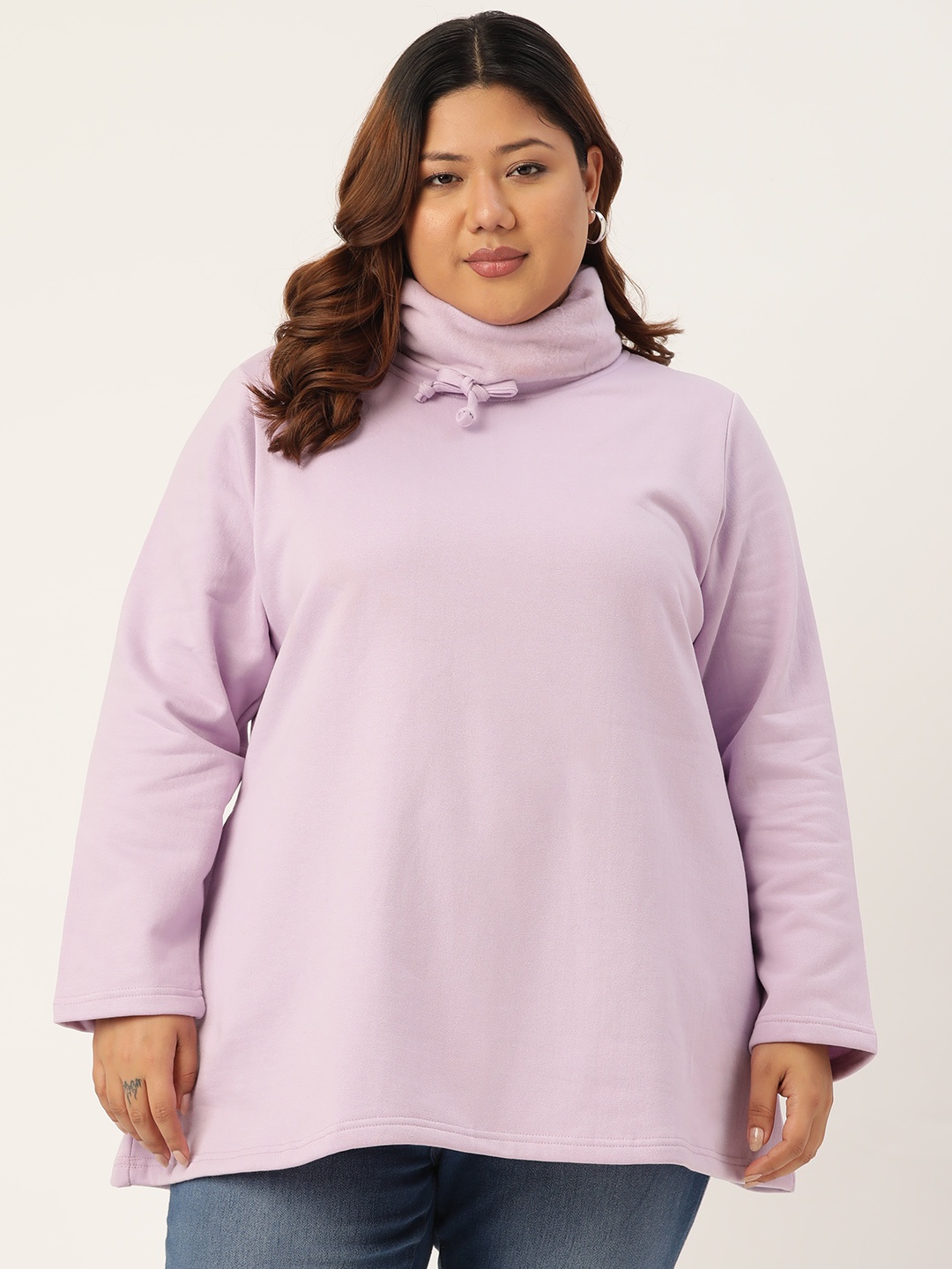 

theRebelinme Plus Size Women Lavender Solid Turtle Neck Sweatshirt