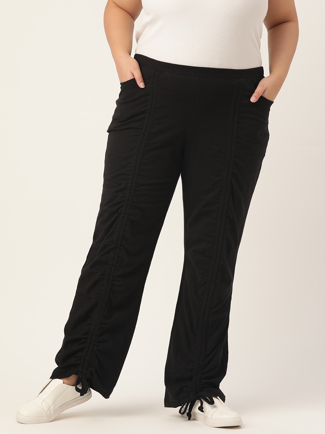 

theRebelinme Plus Size Women Black Relaxed Straight Fit High-Rise Pleated Trousers