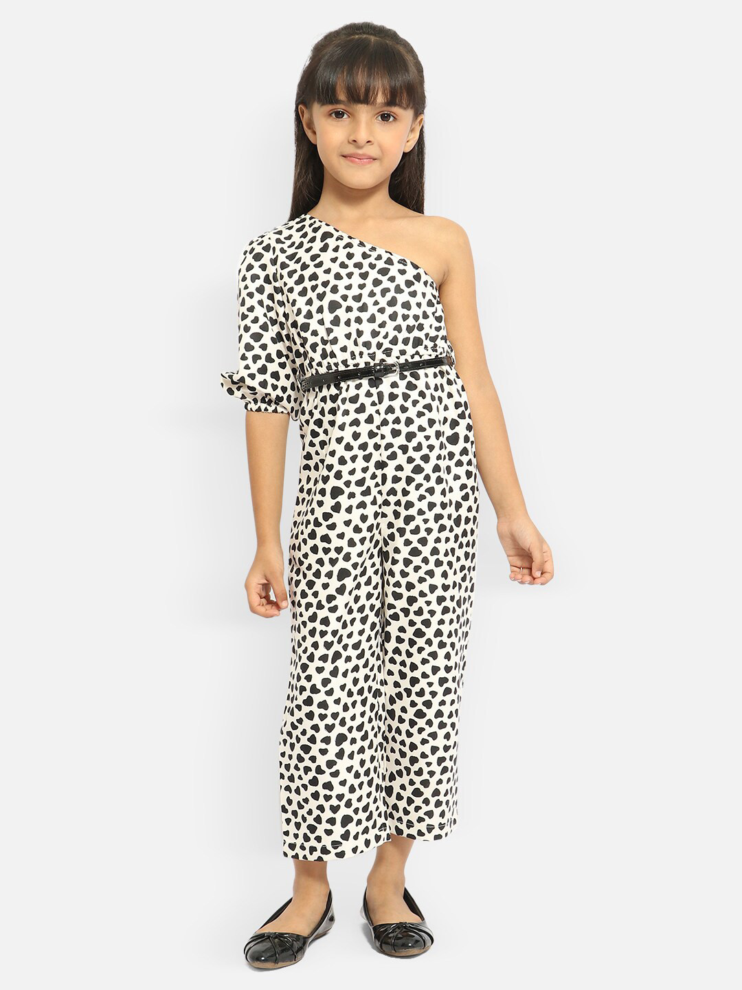 

Nauti Nati Girls Black & White Printed Basic Jumpsuit