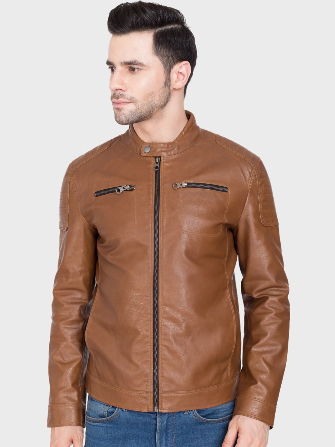

Justanned Men Brown Lightweight Biker Jacket