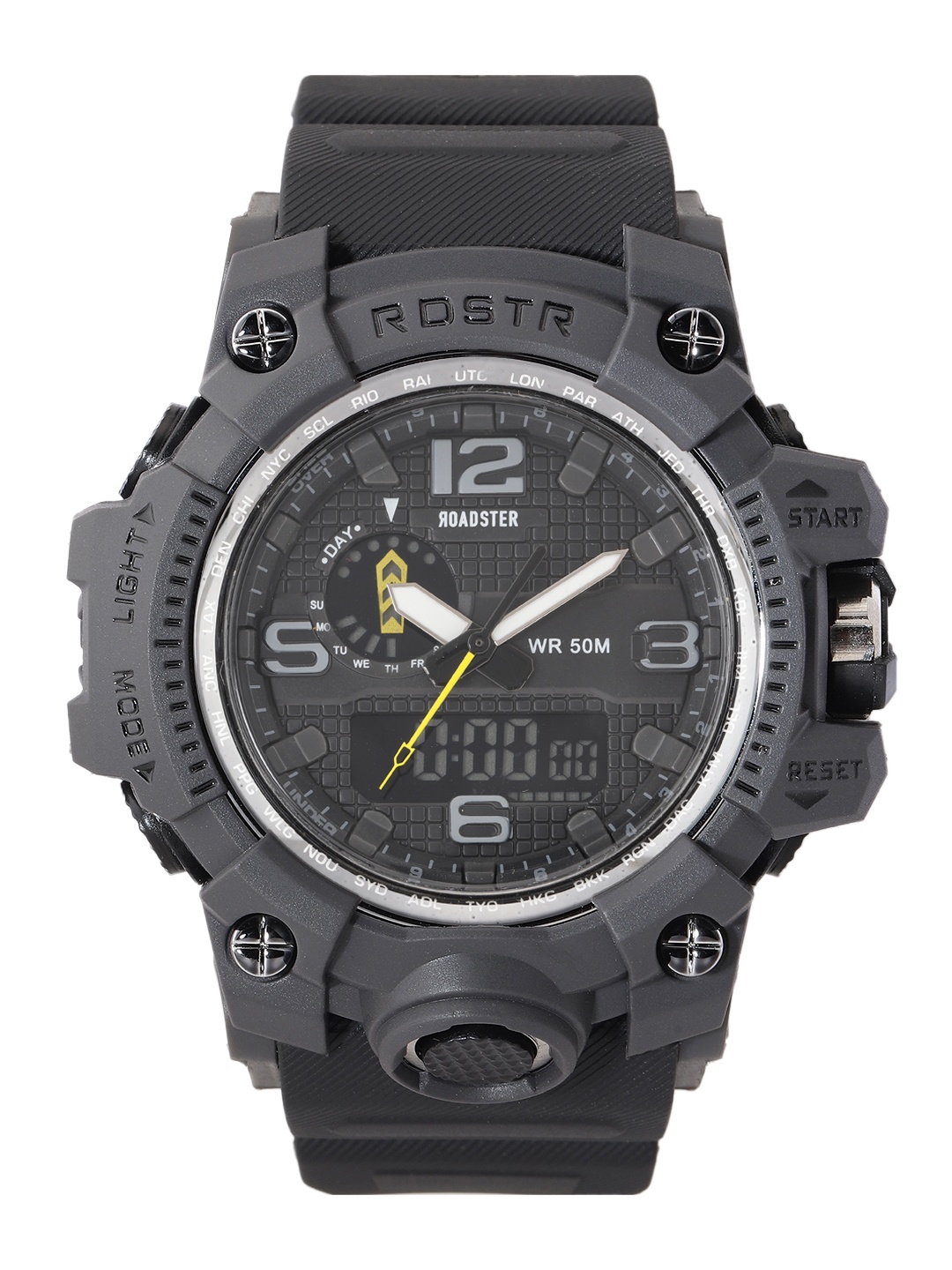 

Roadster Men Textured Dial Analogue and Digital Multi Function Watch, Black