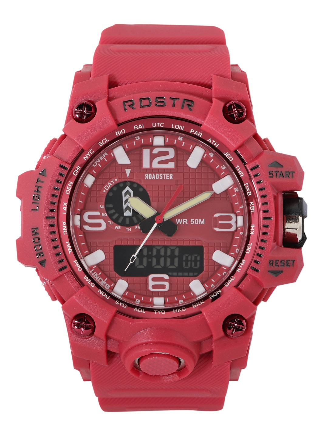 

Roadster Men Textured Dial Analogue and Digital Multi Function Watch, Red
