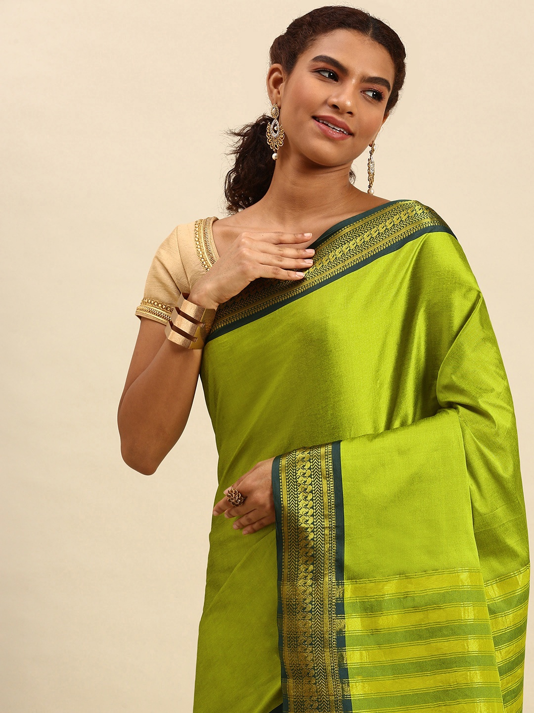 

WILORI Green Silk Cotton Mysore Silk Saree