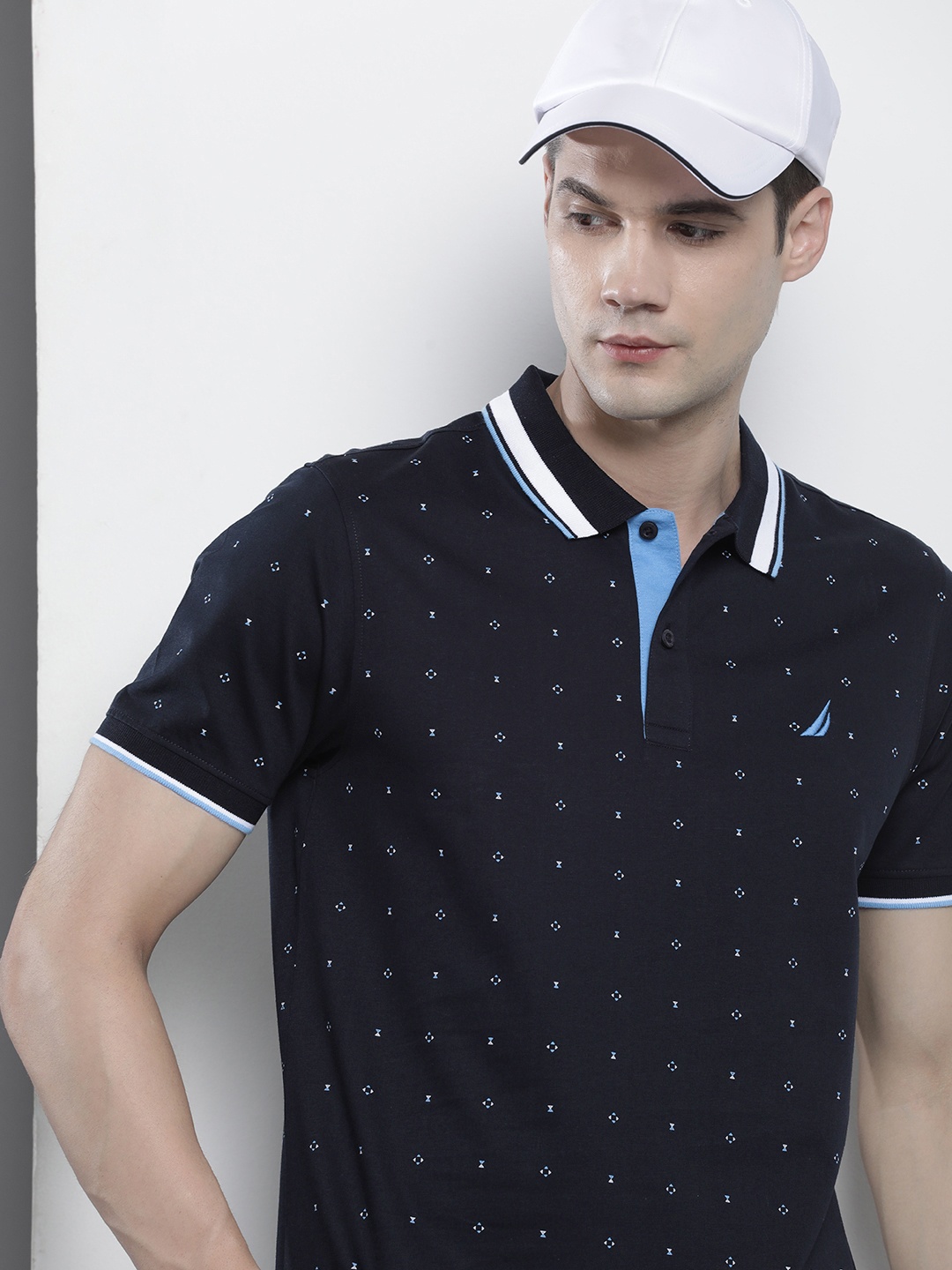 

Nautica Printed Polo Collar Pure Cotton T-shirt, Navy blue