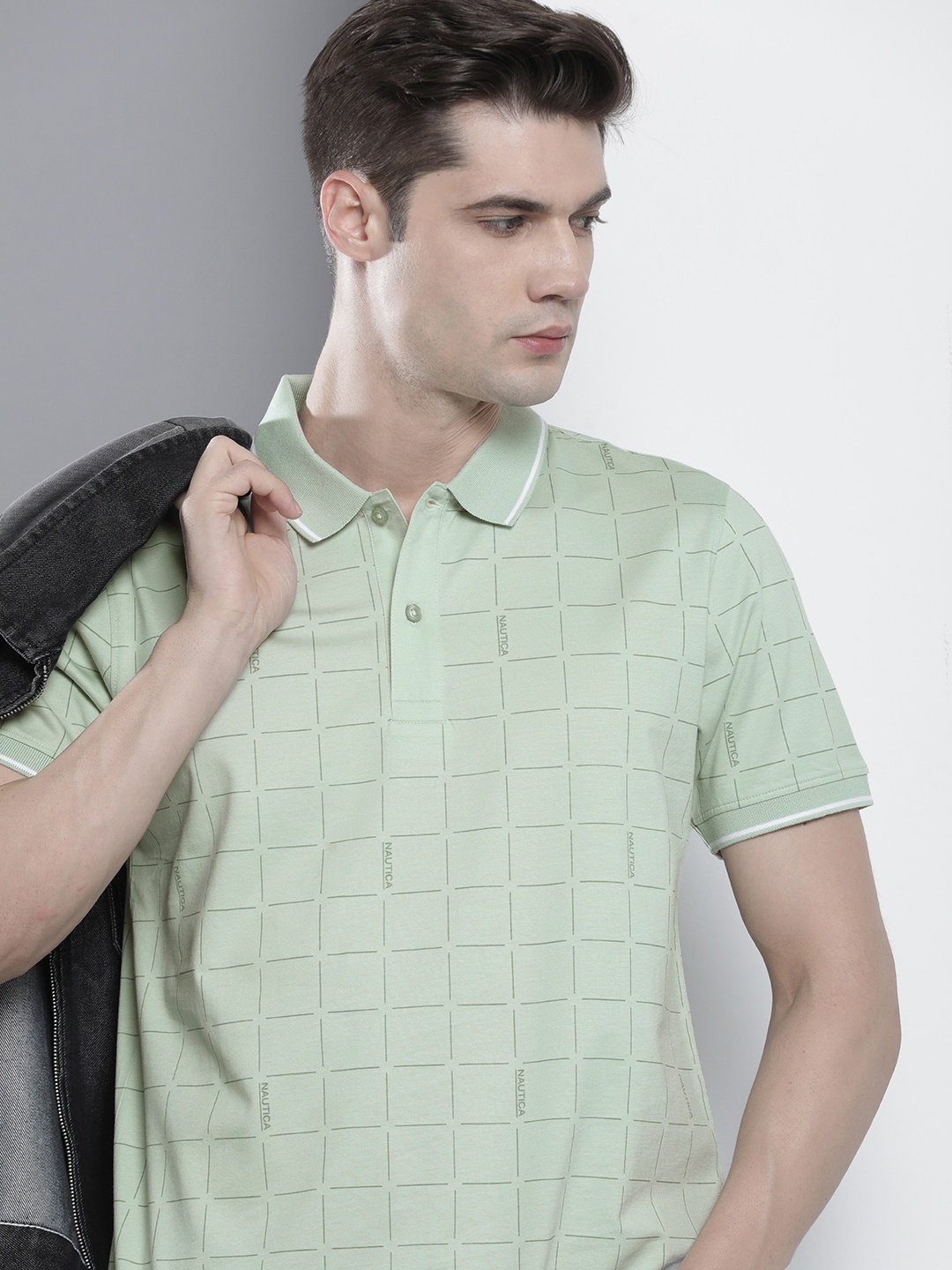 

Nautica Brand Logo Printed Polo Collar Pure Cotton T-shirt, Green