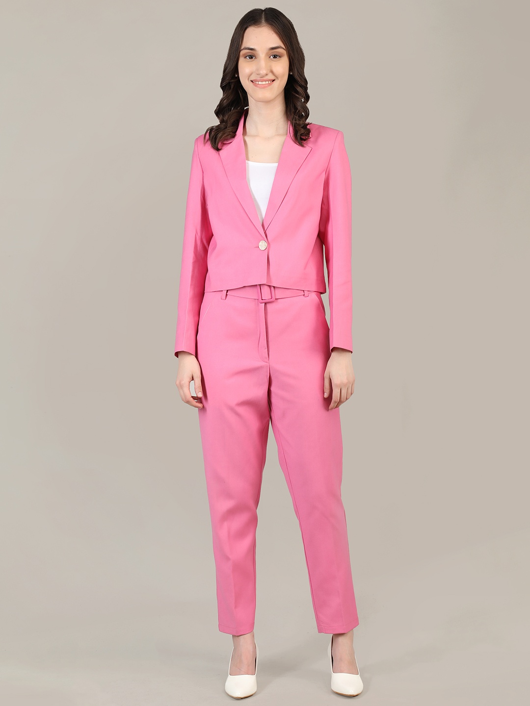 

Dlanxa Women Pink Solid Single Breasted Two Piece Suits