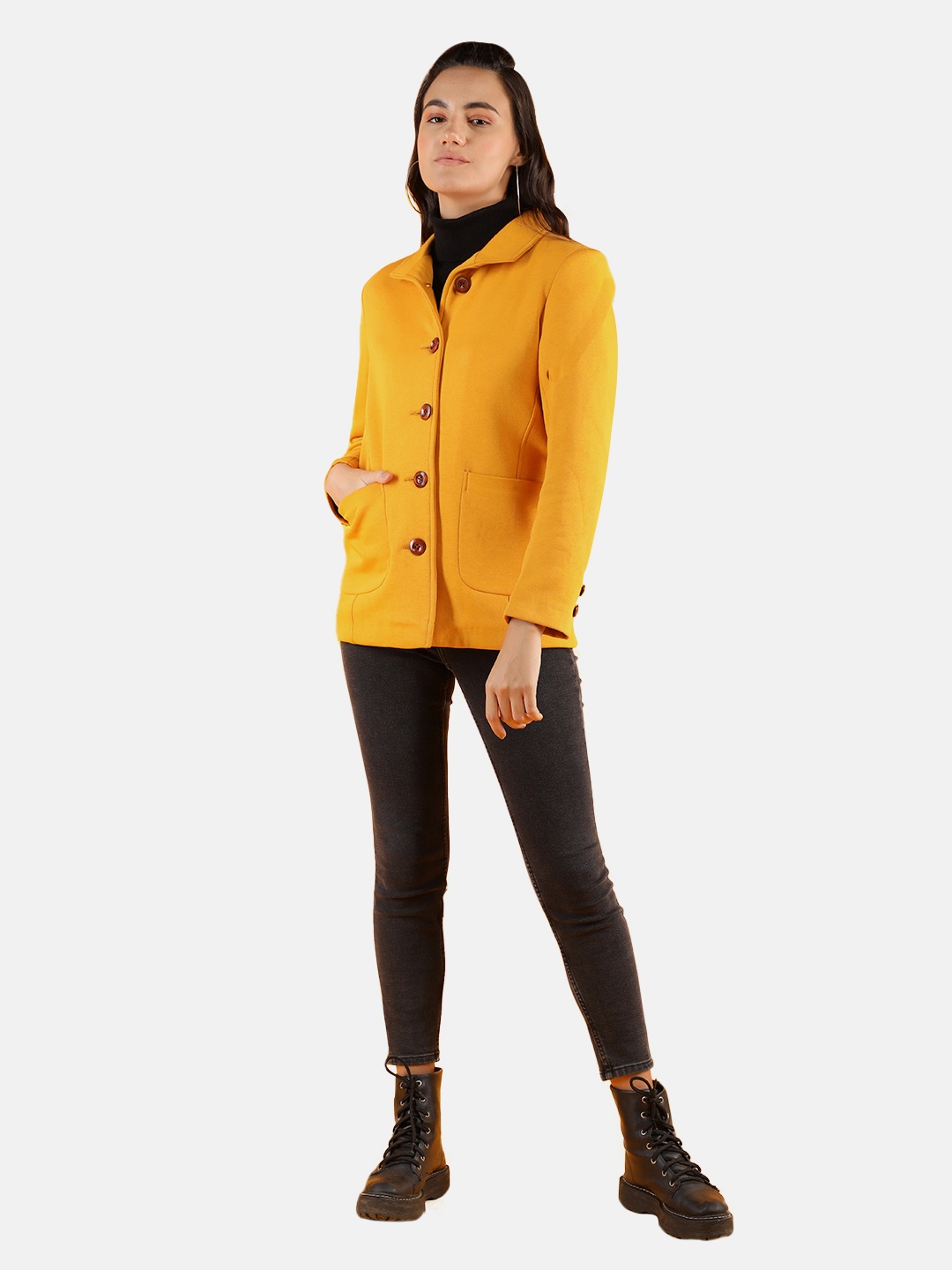 

Dlanxa Women Yellow Solid Fleece Winter Wear Overcoat