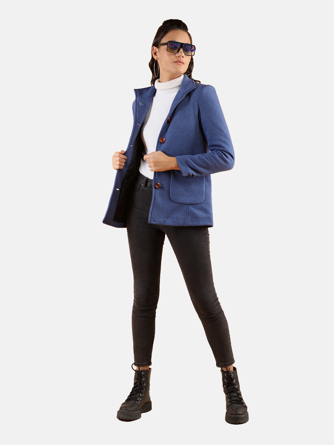 

Dlanxa Women Blue Solid Fleece Winter Wear Overcoat