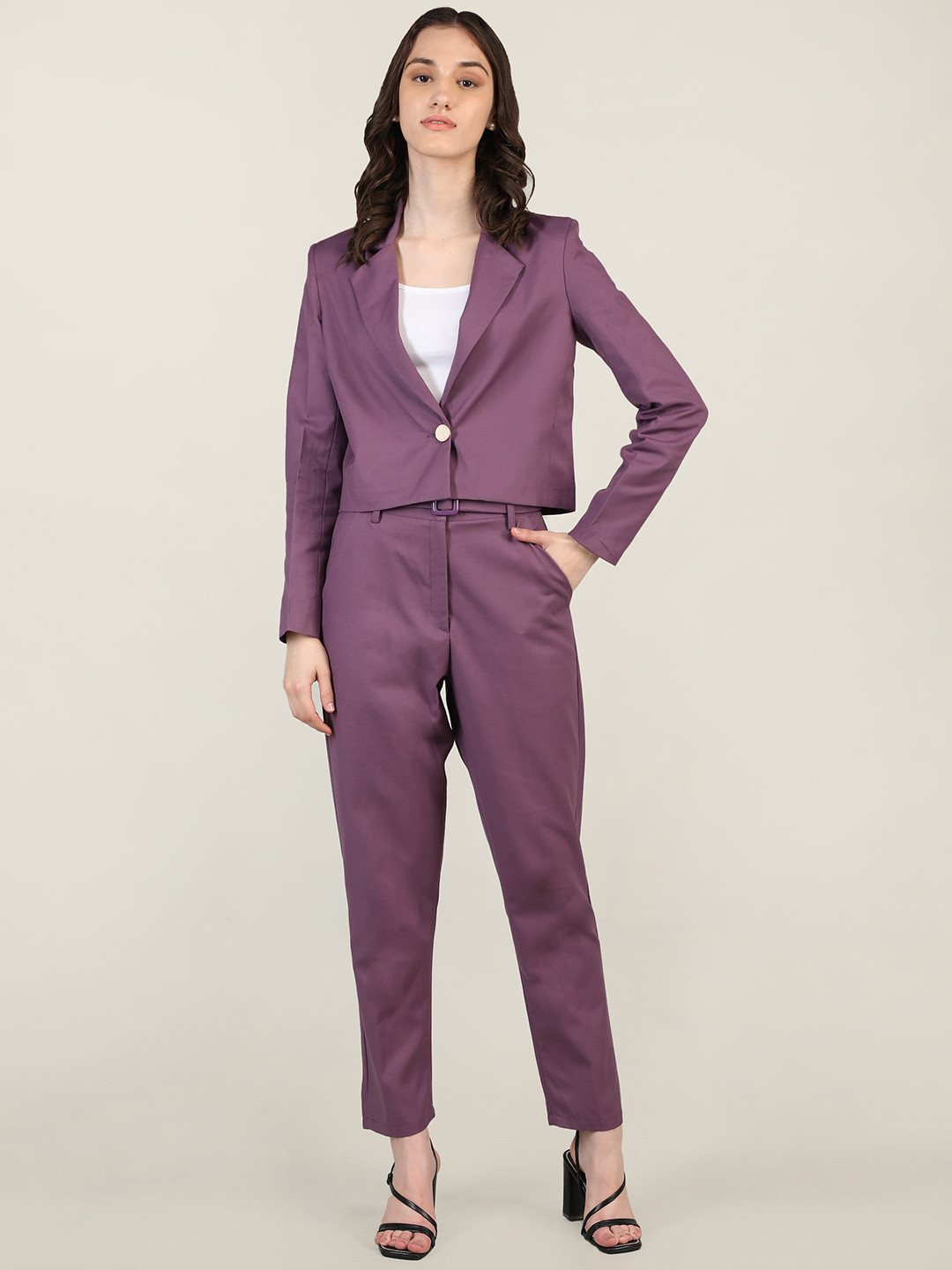 

Dlanxa Women Purple Solid Single Breasted Two Piece Suits