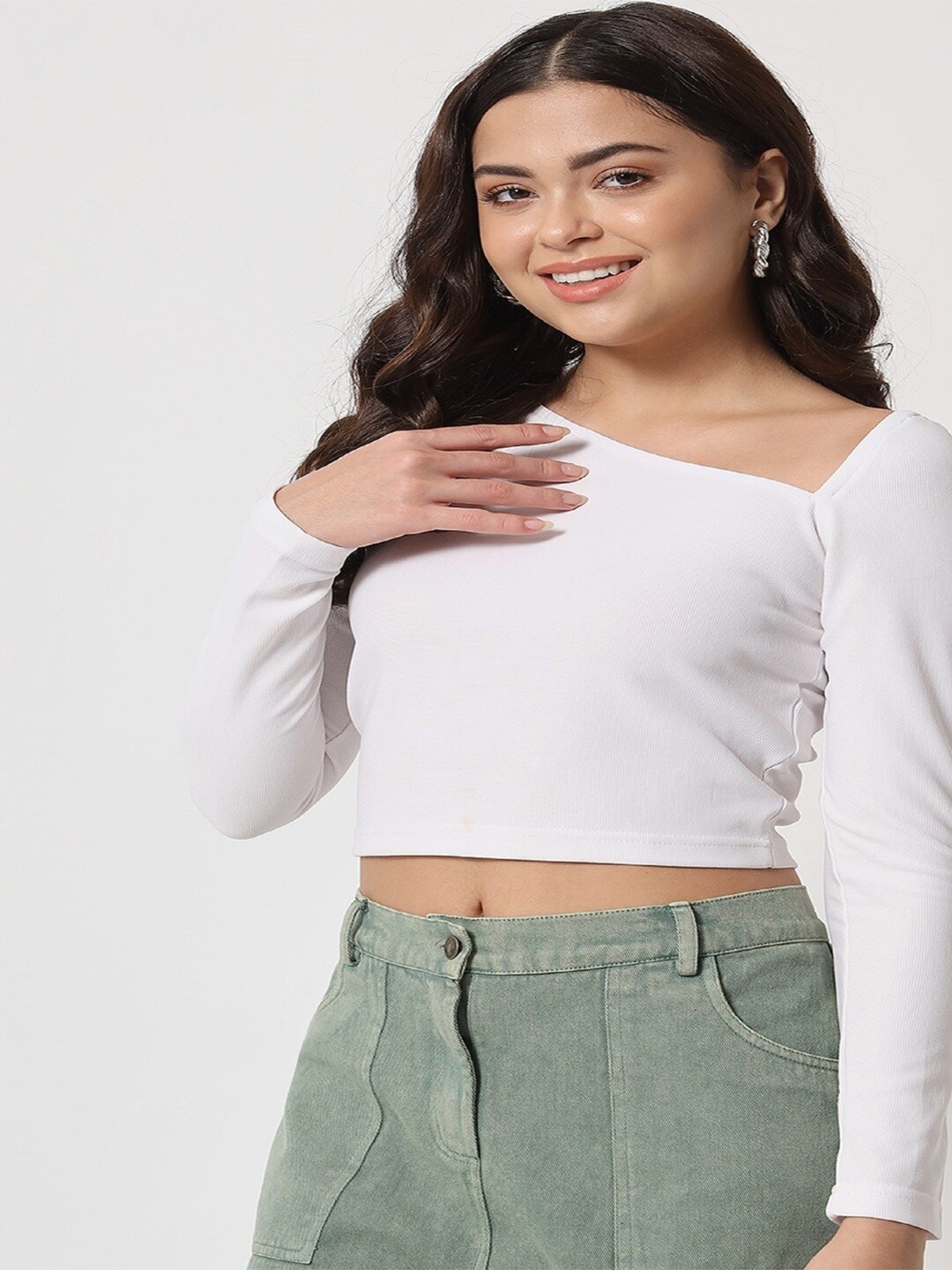 

Orchid Blues One Shoulder Crop Top, White