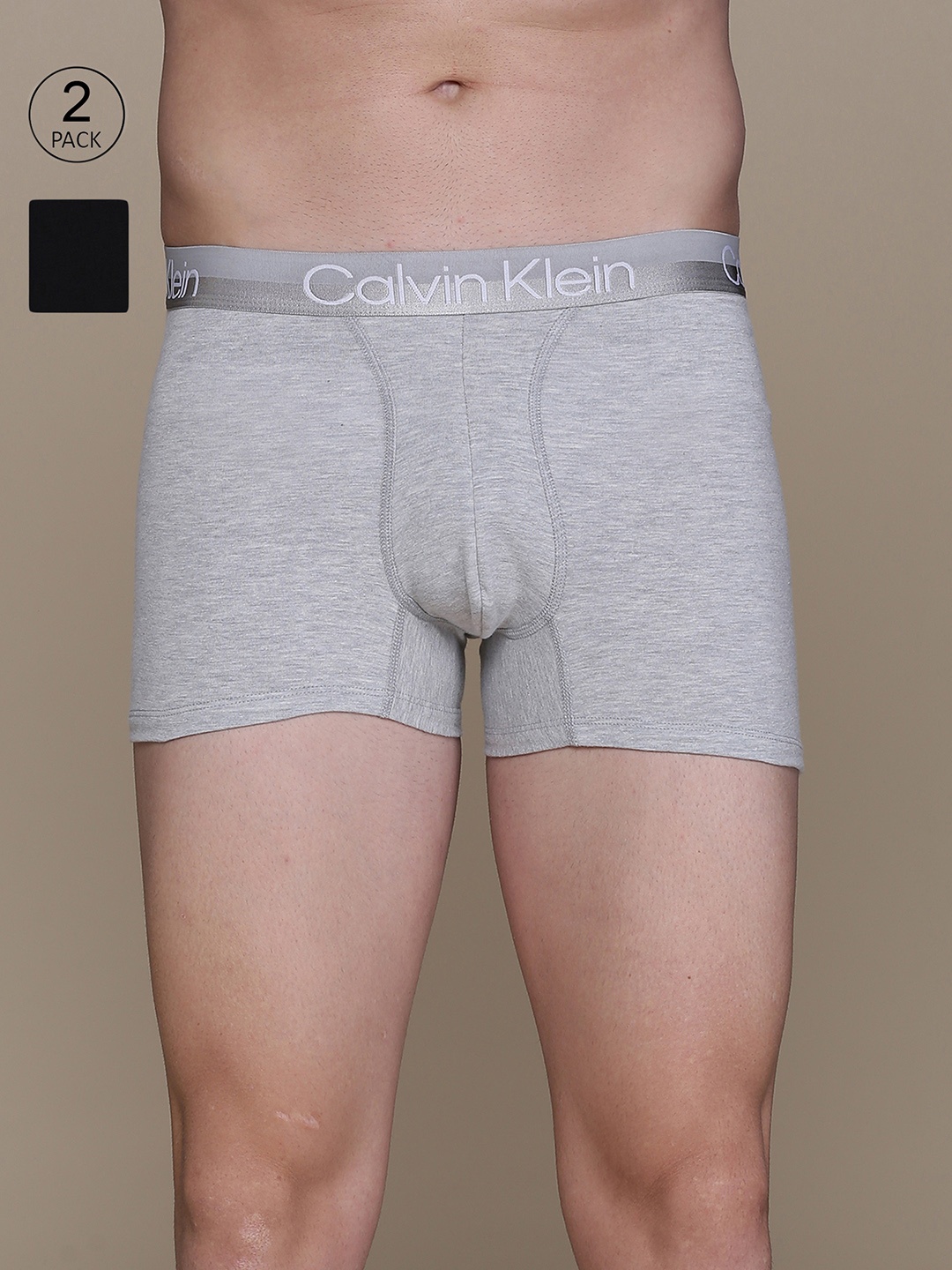 

Calvin Klein Underwear Men Pack Of 2 Grey & Black Low Rise Trunks NEW-NB2972