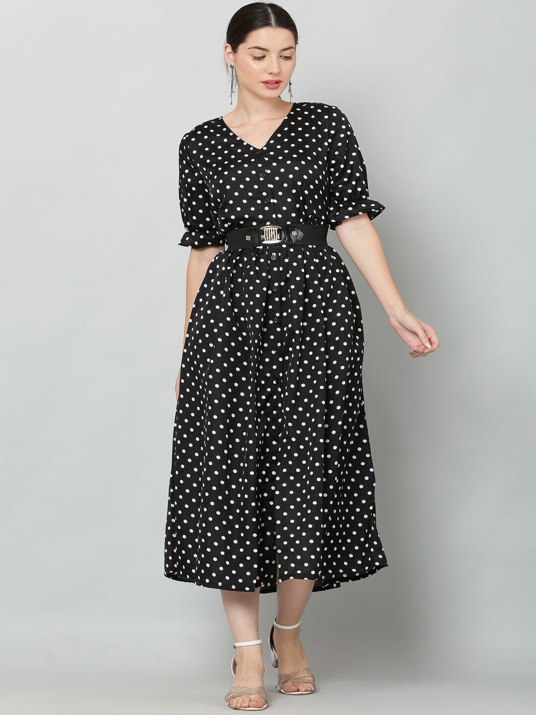 

SQew Black & White Polka Dot Printed Midi Dress