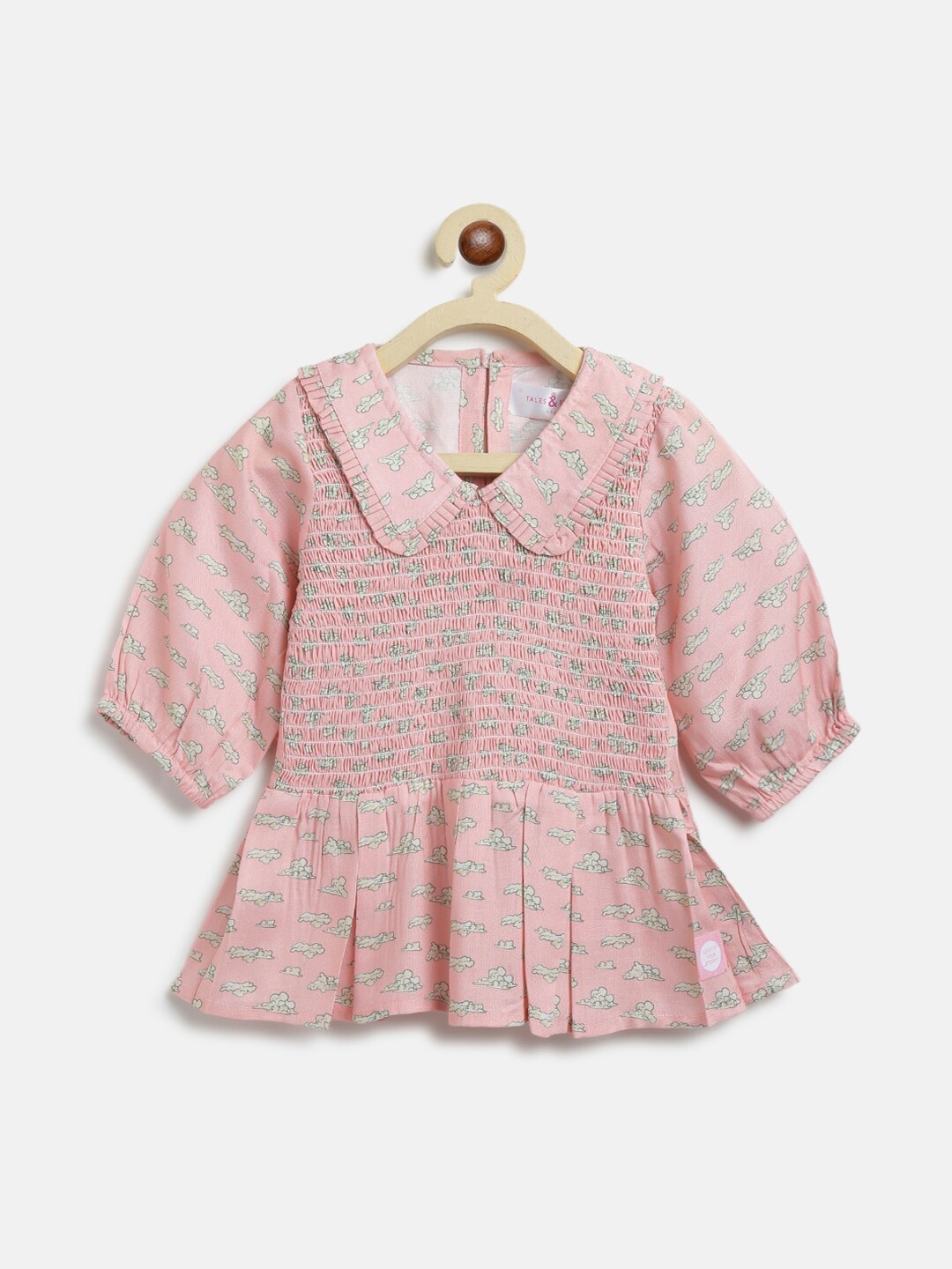 

TALES & STORIES Girls Pink Print Peter Pan Collar Peplum Top