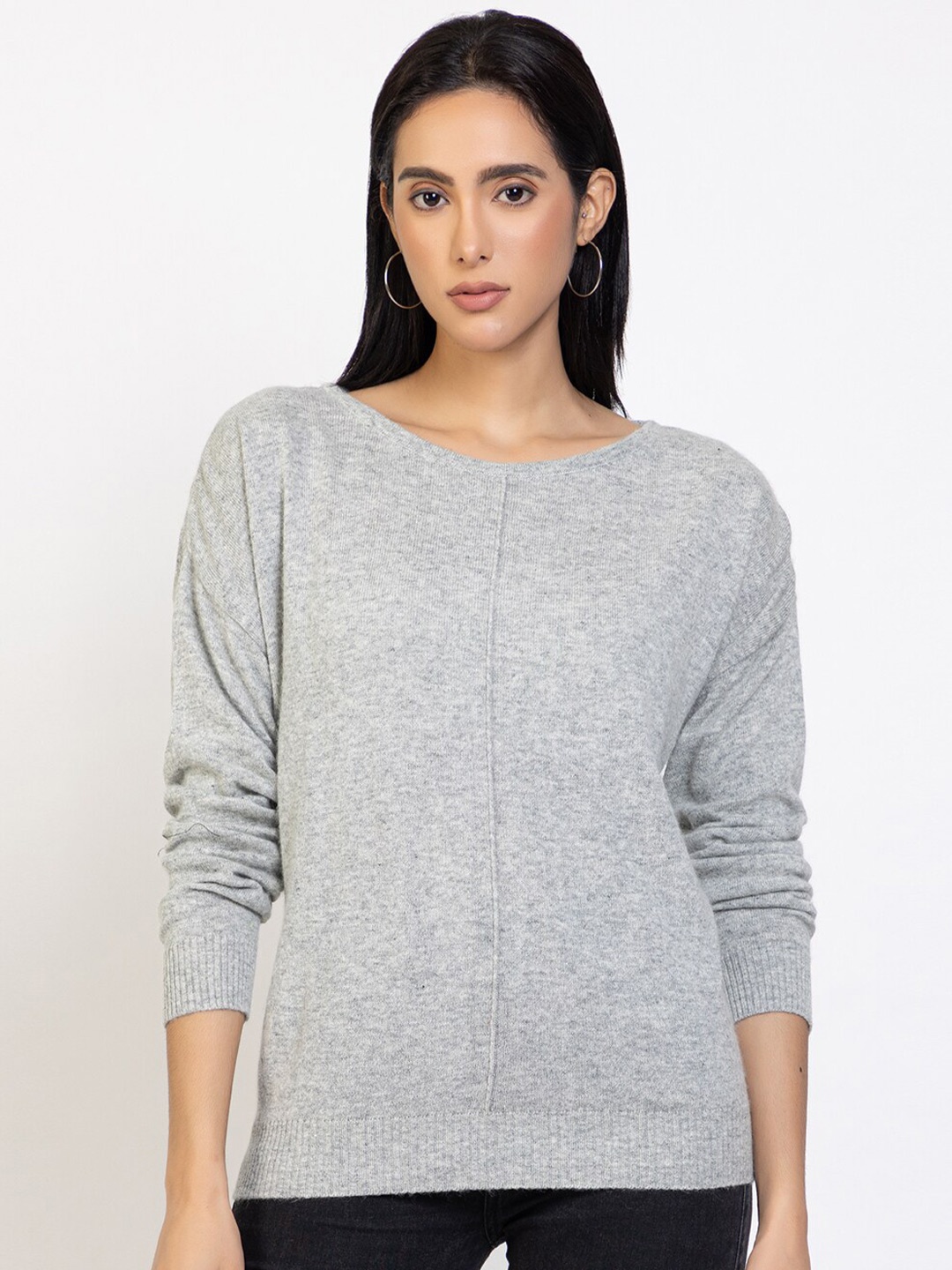 

Species Women Grey Solid Acrylic Round Neck Pullover