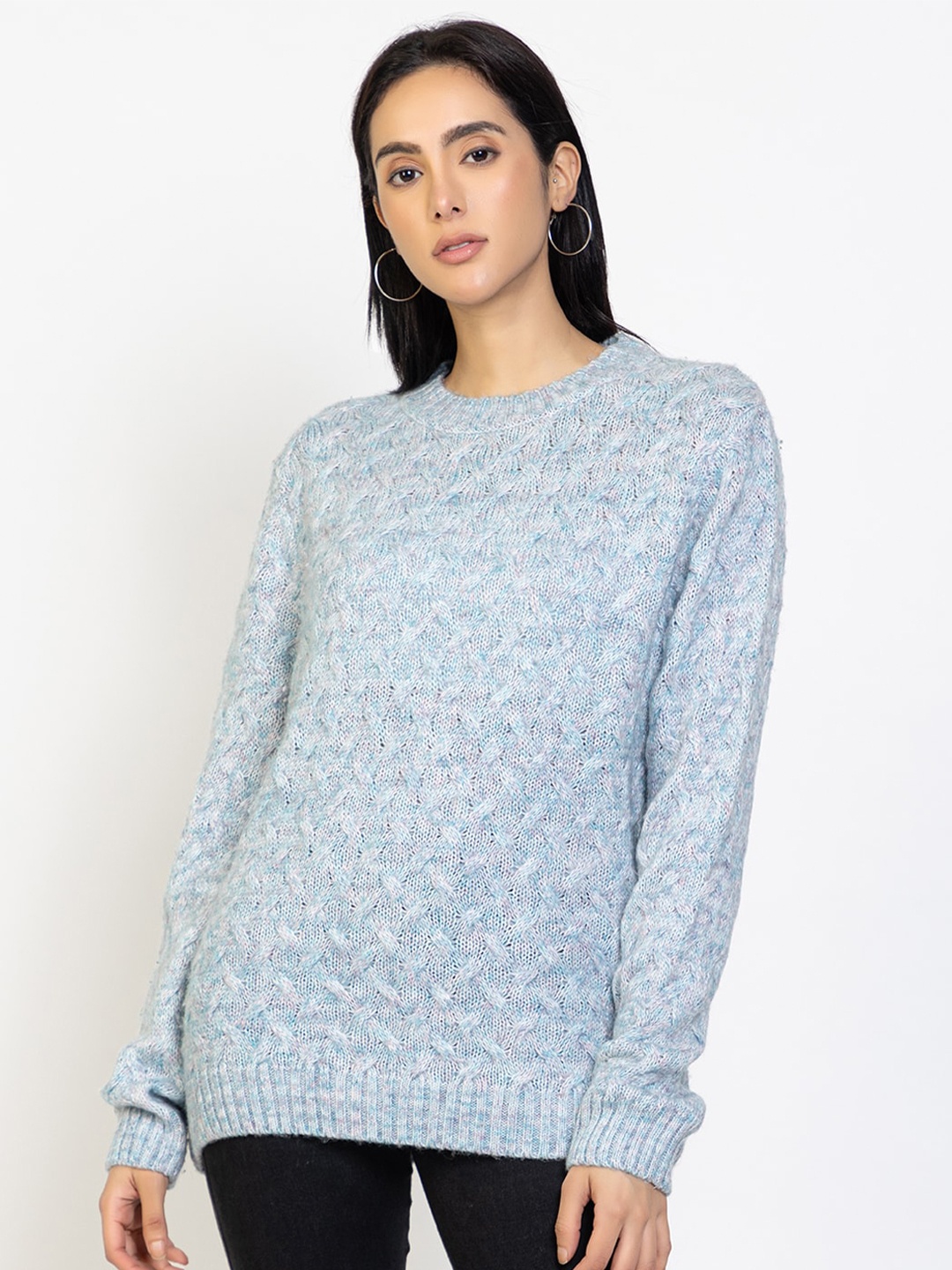 

Species Women Blue Cable Knit Acrylic Pullover