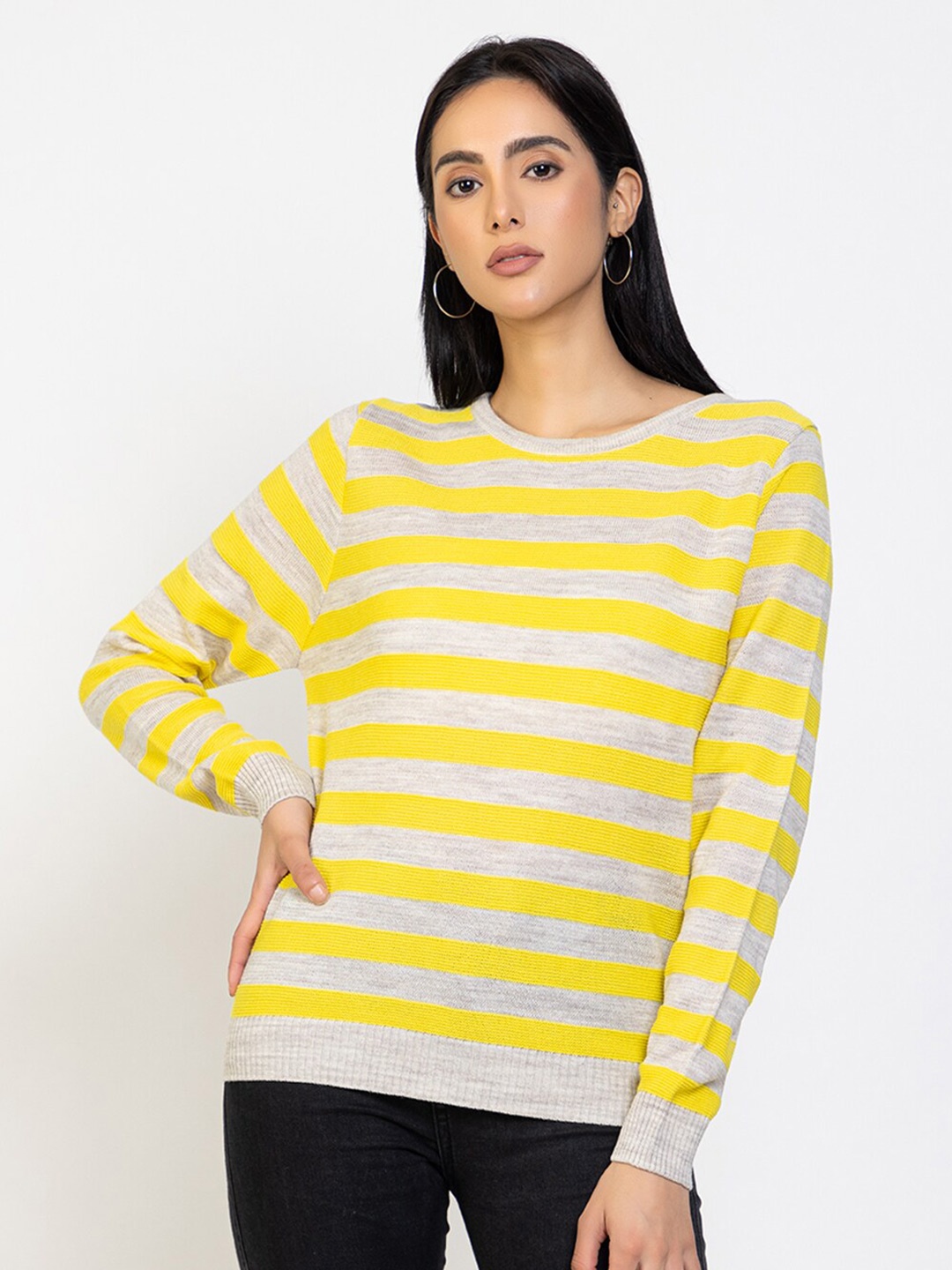 

Species Women Yellow & Cream-Coloured Striped Pullover