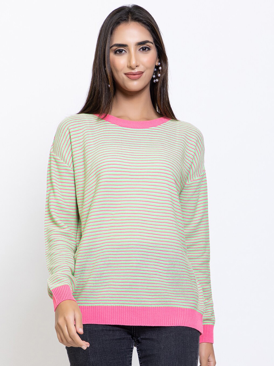 

Species Women Pink & Green Striped Pullover