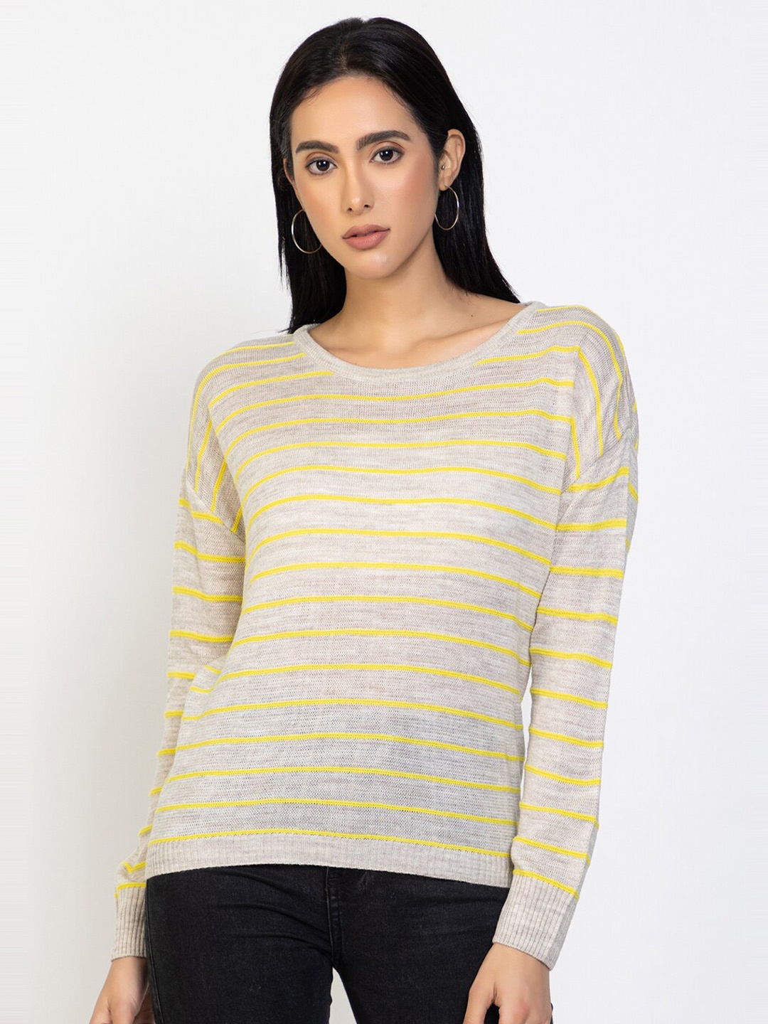 

Species Women Cream-Coloured & Yellow Striped Pullover