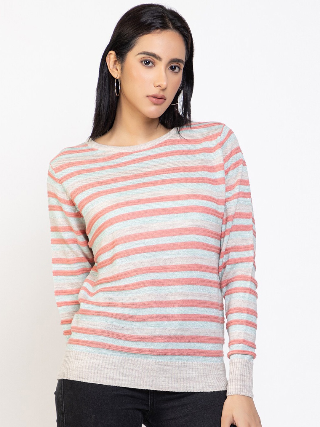 

Species Women Coral & Blue Striped Pullover