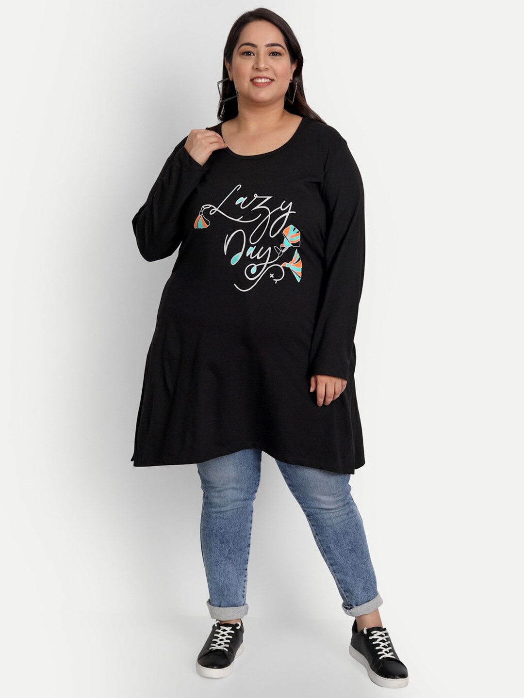 

CUPID Women Plus Size Black Long Top