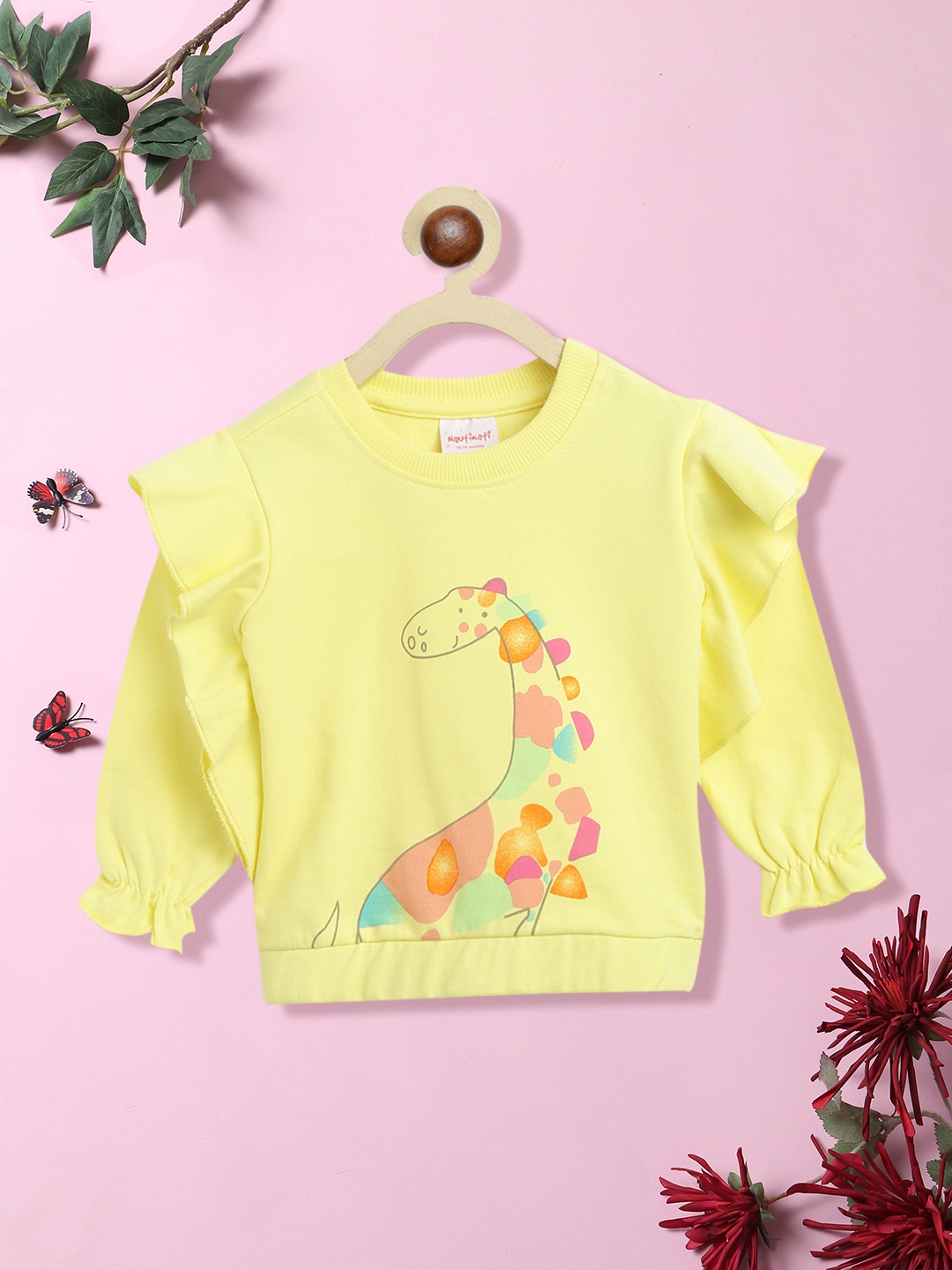 

Nauti Nati Girls Yellow Printed Pure Cotton Sweatshirt