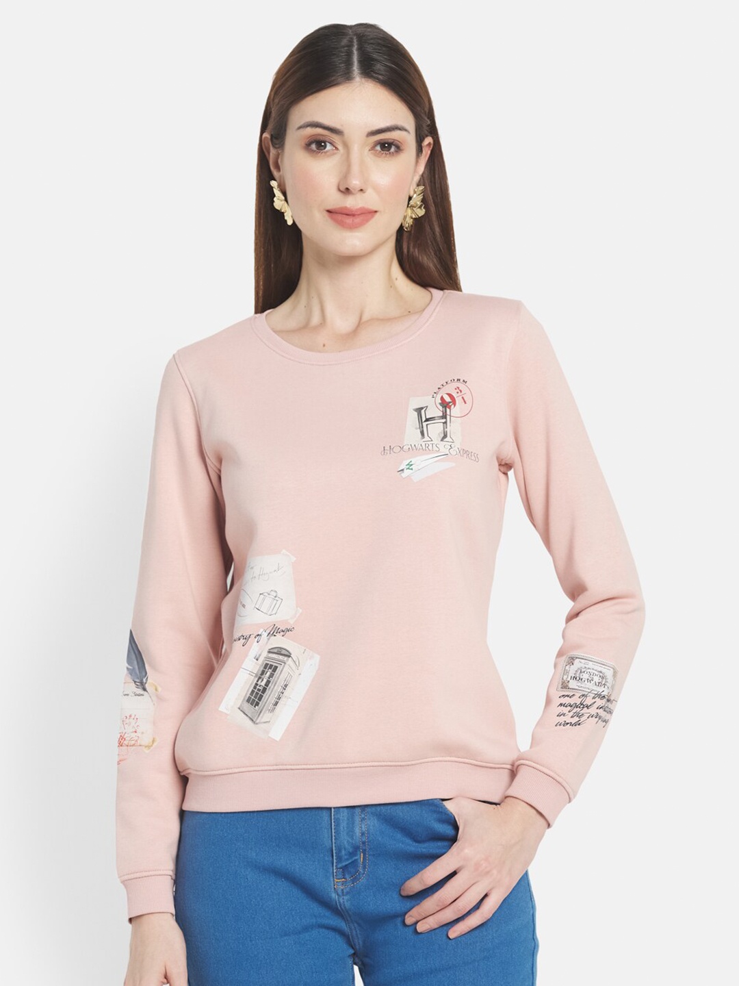 

METTLE Women Pink Printed Sweatshirt