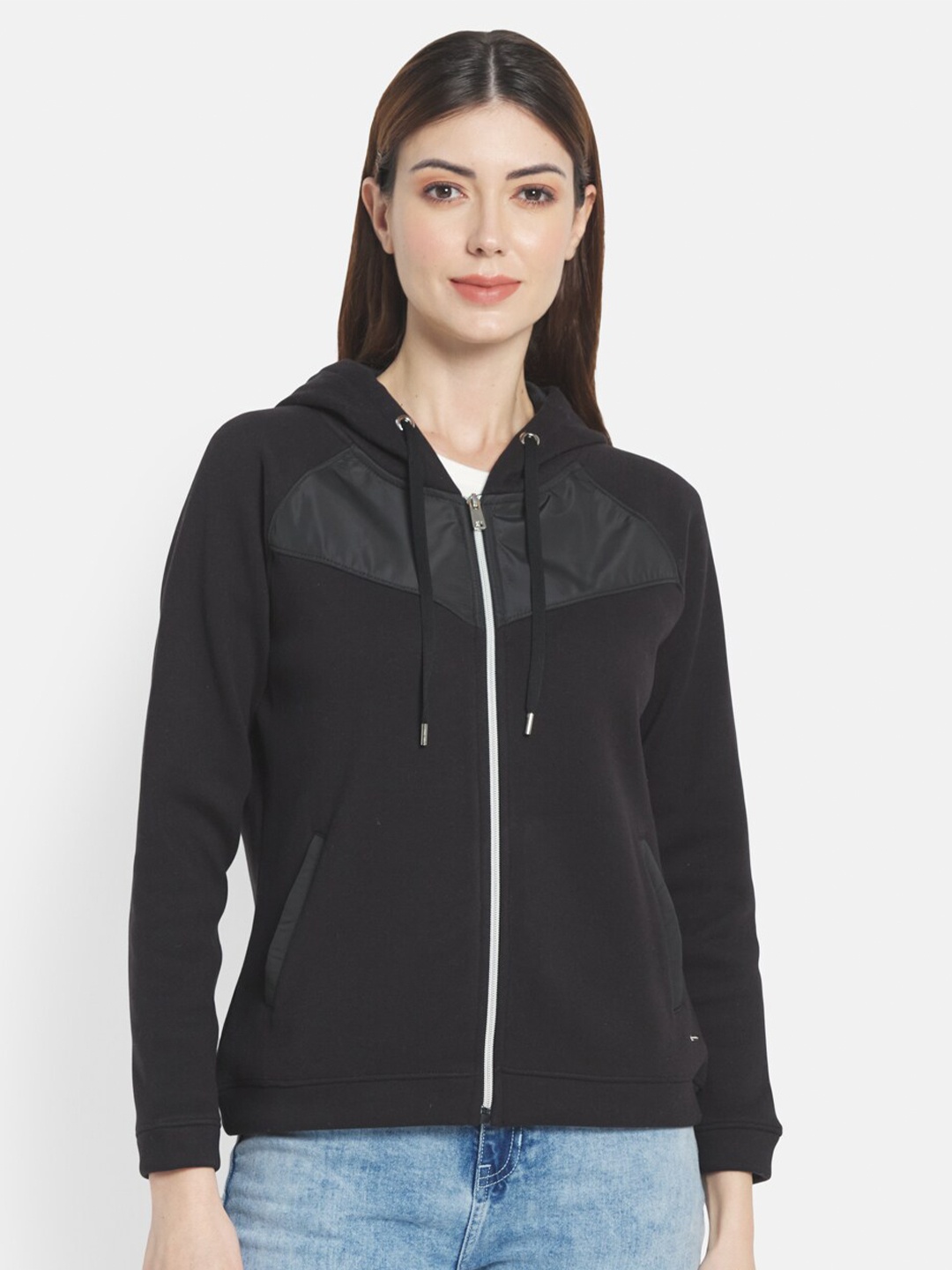 

METTLE Women Black Hooded Sweatshirt