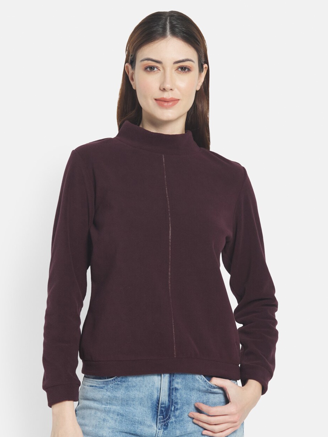 

METTLE Women Maroon Solid Sweatshirt